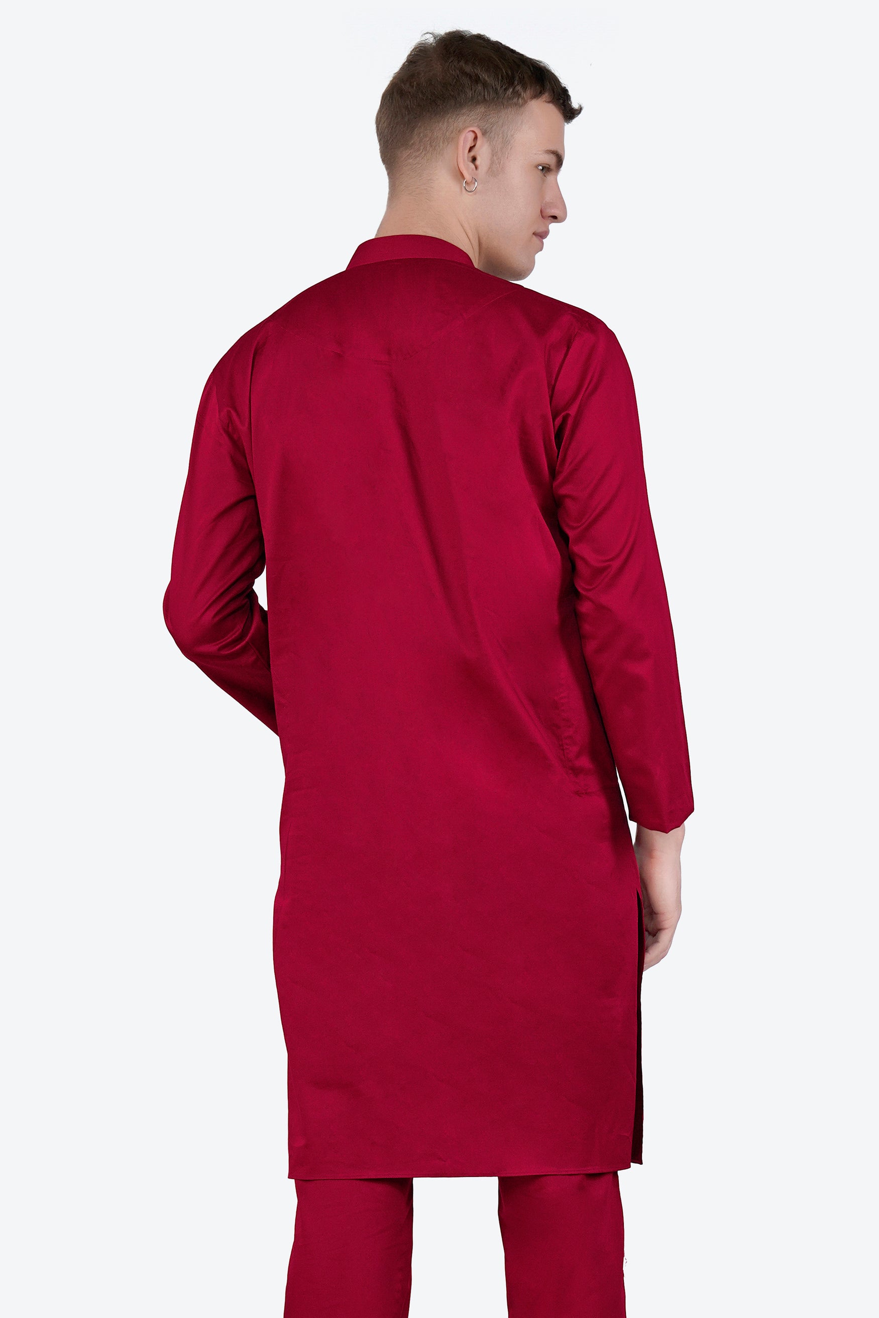 Vivid Auburn Red Subtle Sheen Super Soft Premium Cotton Leaves Embroidered Designer Kurta