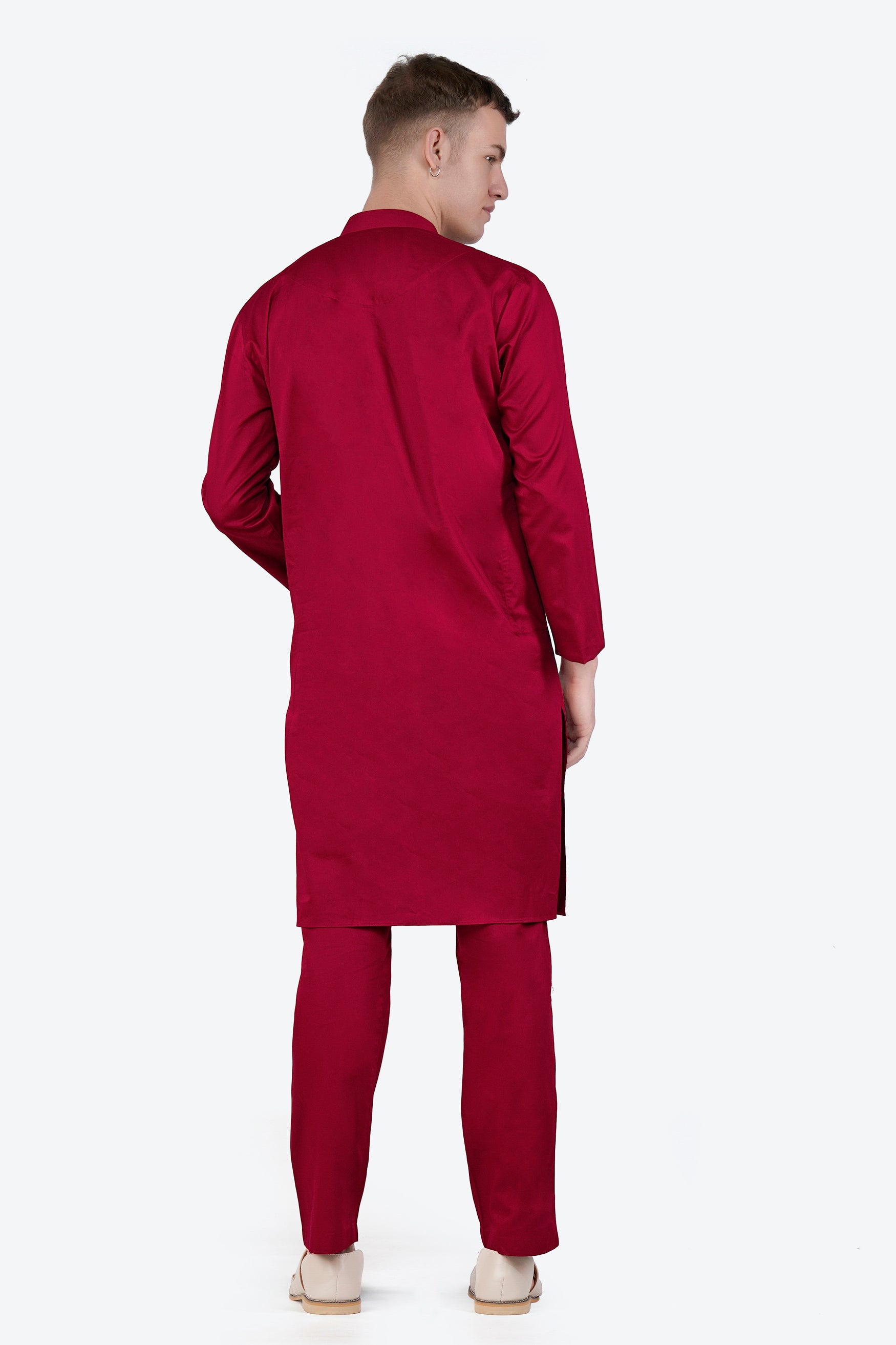 Vivid Auburn Red Subtle Sheen Super Soft Premium Cotton Leaves Embroidered Designer Kurta