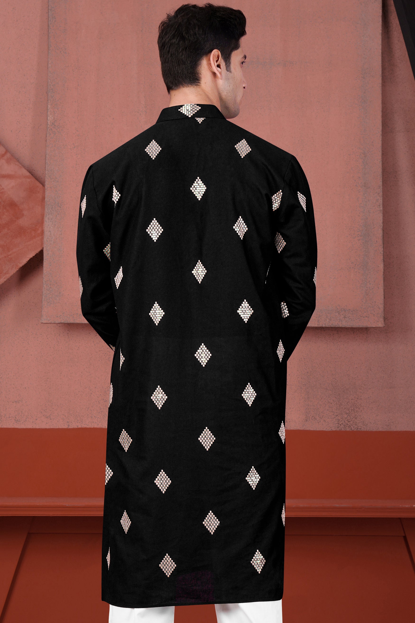 Jade Black Geometric Embroidered Luxurious Linen Designer Kurta