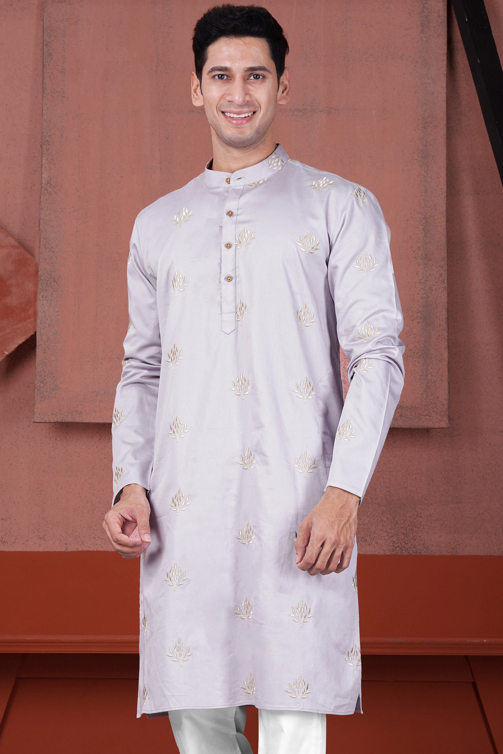 Pearl Lavender Leaves Embroidered Subtle Sheen Super Soft Premium Cotton Designer Kurta