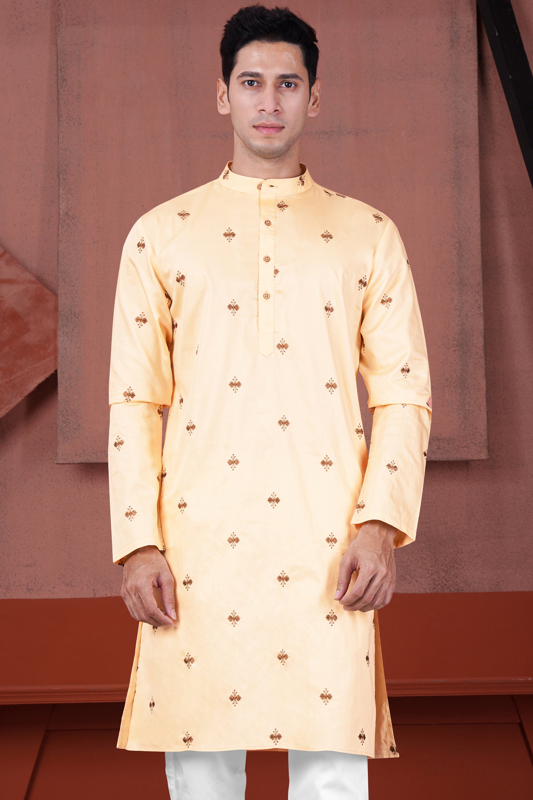 Karry Beige Embroidered Subtle Sheen Super Soft Premium Cotton Designer Kurta