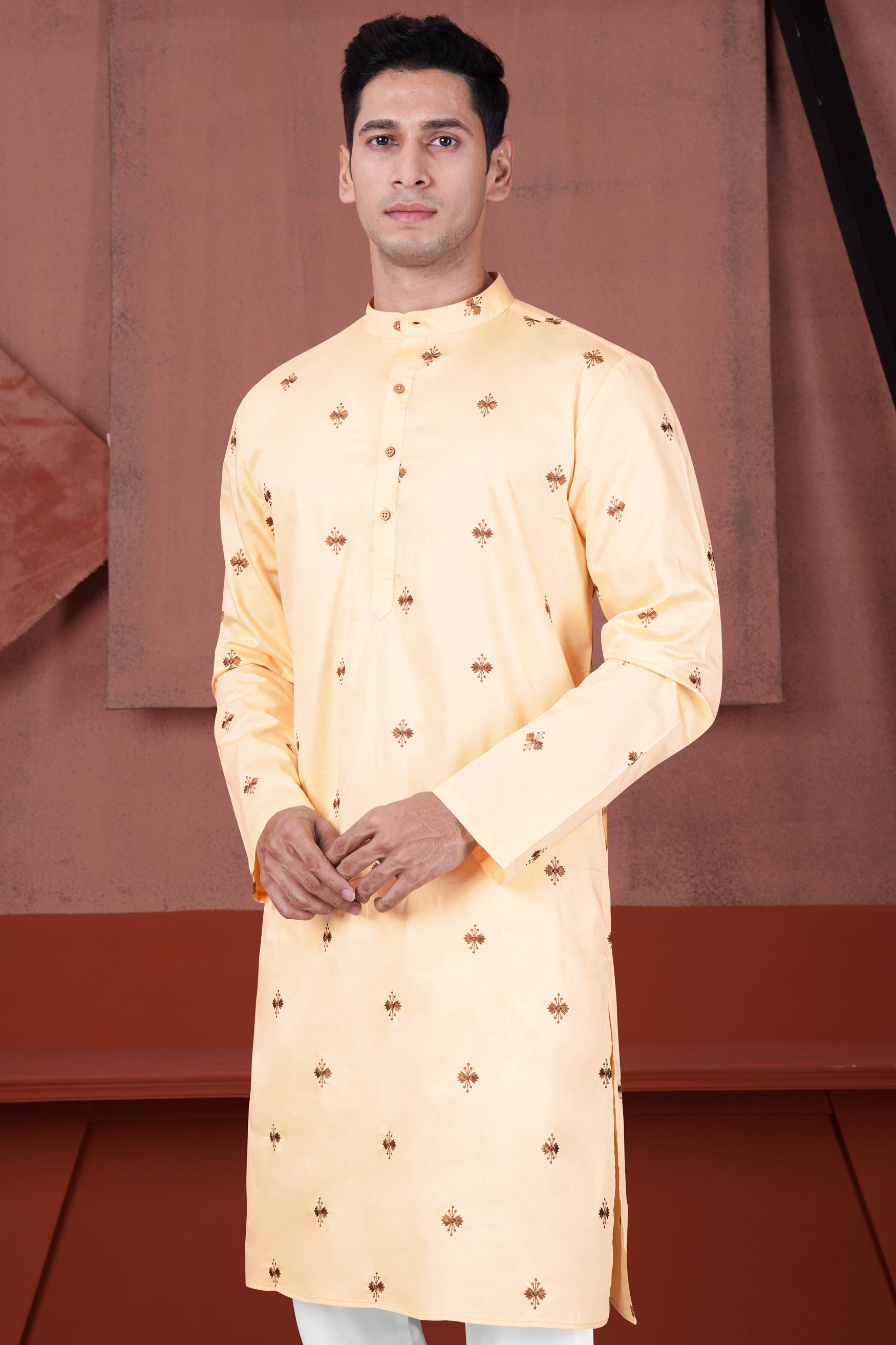 Karry Beige Embroidered Subtle Sheen Super Soft Premium Cotton Designer Kurta