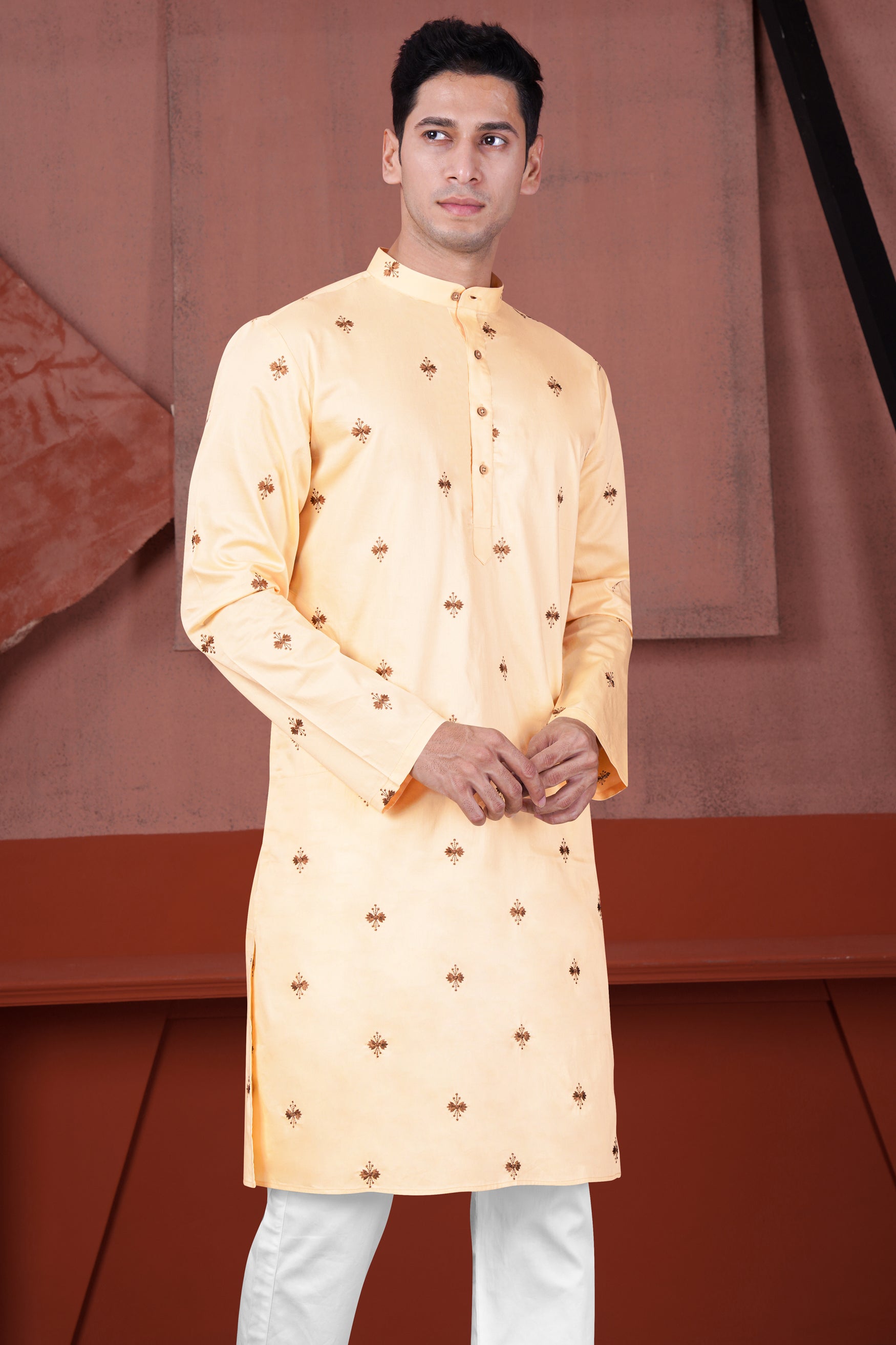 Karry Beige Embroidered Subtle Sheen Super Soft Premium Cotton Designer Kurta