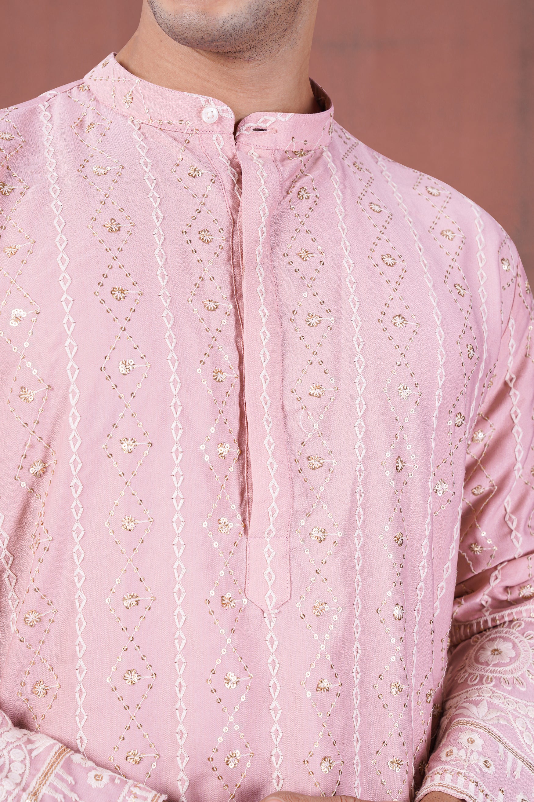 Oyster Pink Embroidered with Sequin Work Viscose Designer Kurta