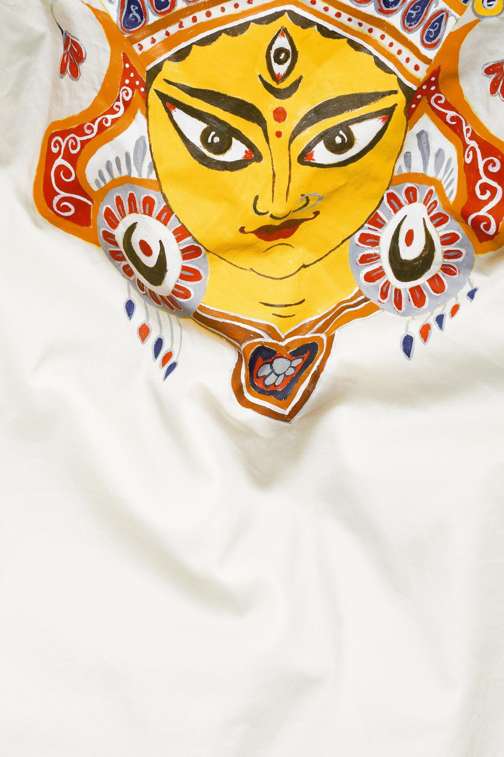 Merino Cream Deity Durga Hand Painted Subtle Sheen Super Soft Premium Designer Kurta