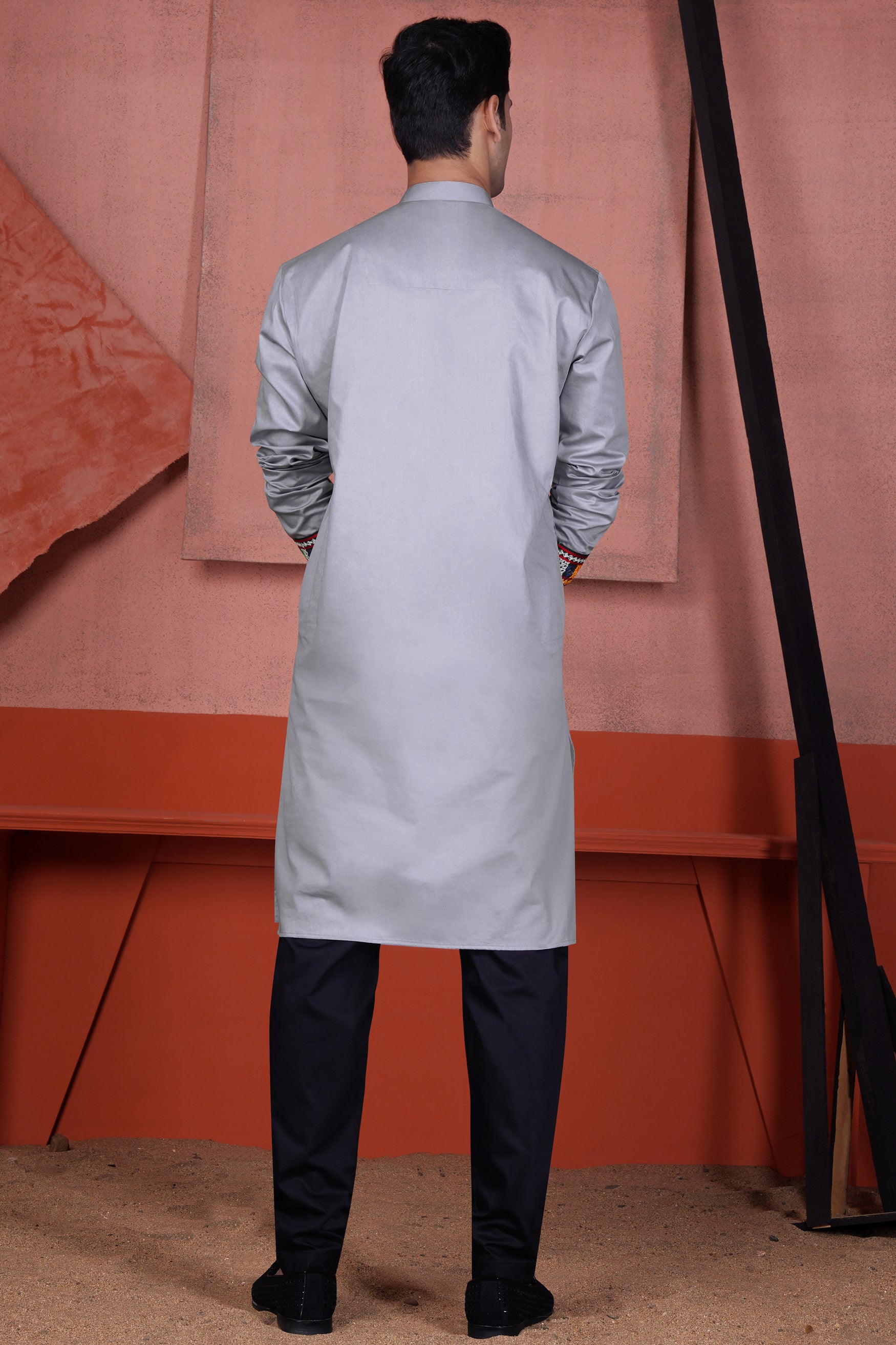 Haze Gray Multicolour Kutch Work Patches with Mirror Work Subtle Sheen Super Soft Premium Cotton Designer Kurta