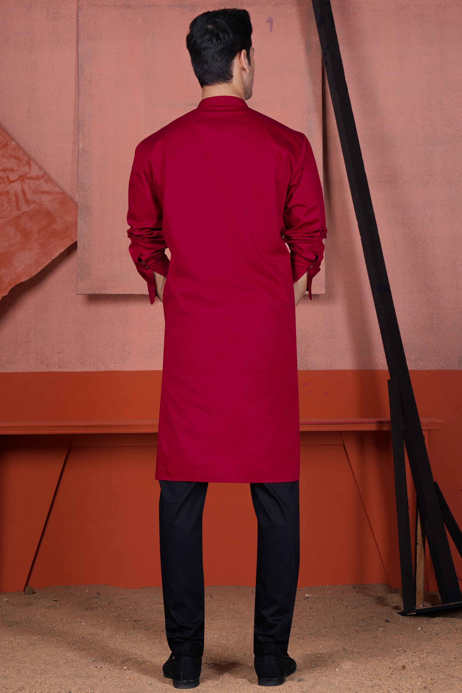 Vivid Auburn Red Multicolour Kutch Work Patches with Mirror Work Subtle Sheen Super Soft Premium Cotton Designer Kurta