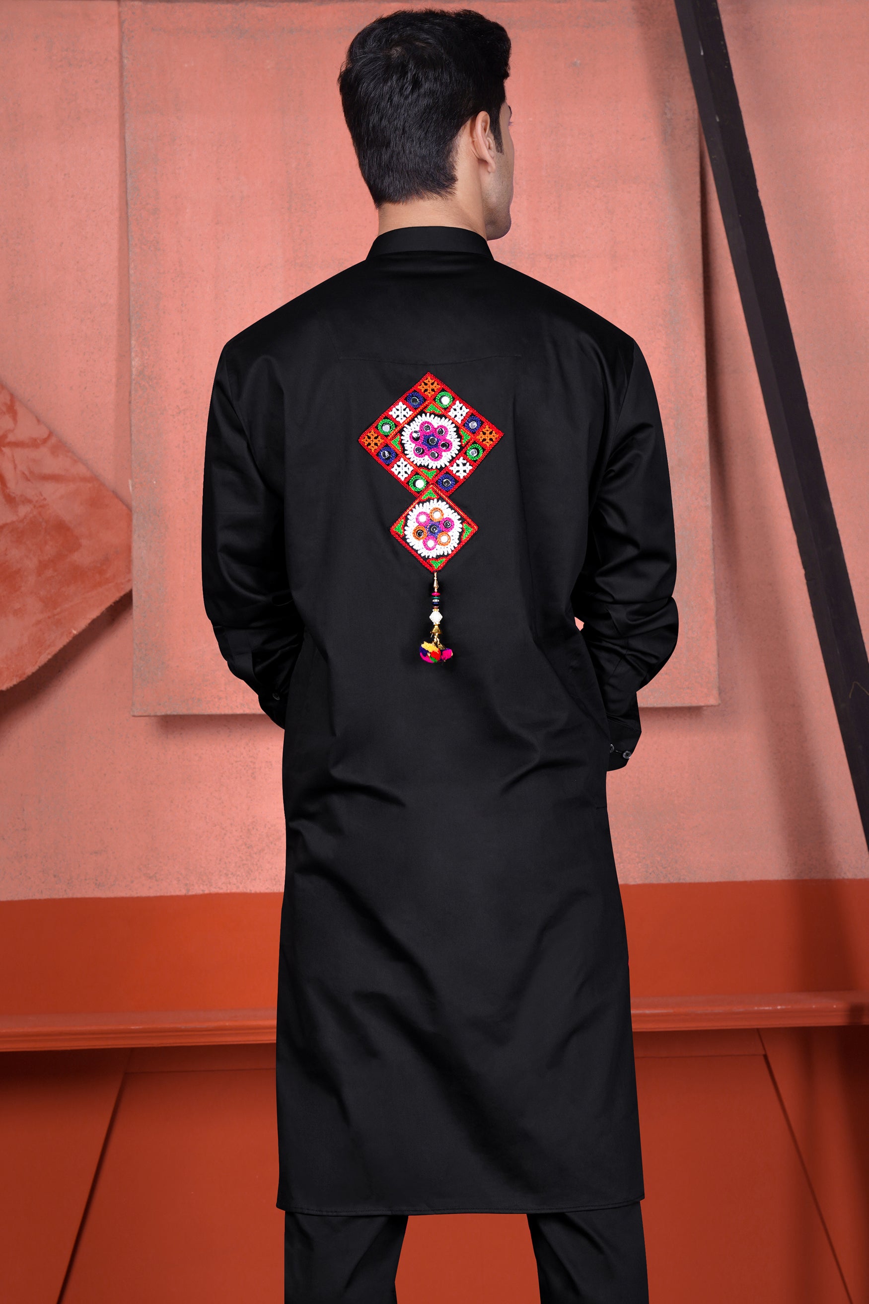 Jade Black Multicolour Kutch Work Patches with Mirror Work Subtle Sheen Super Soft Premium Cotton Designer Kurta