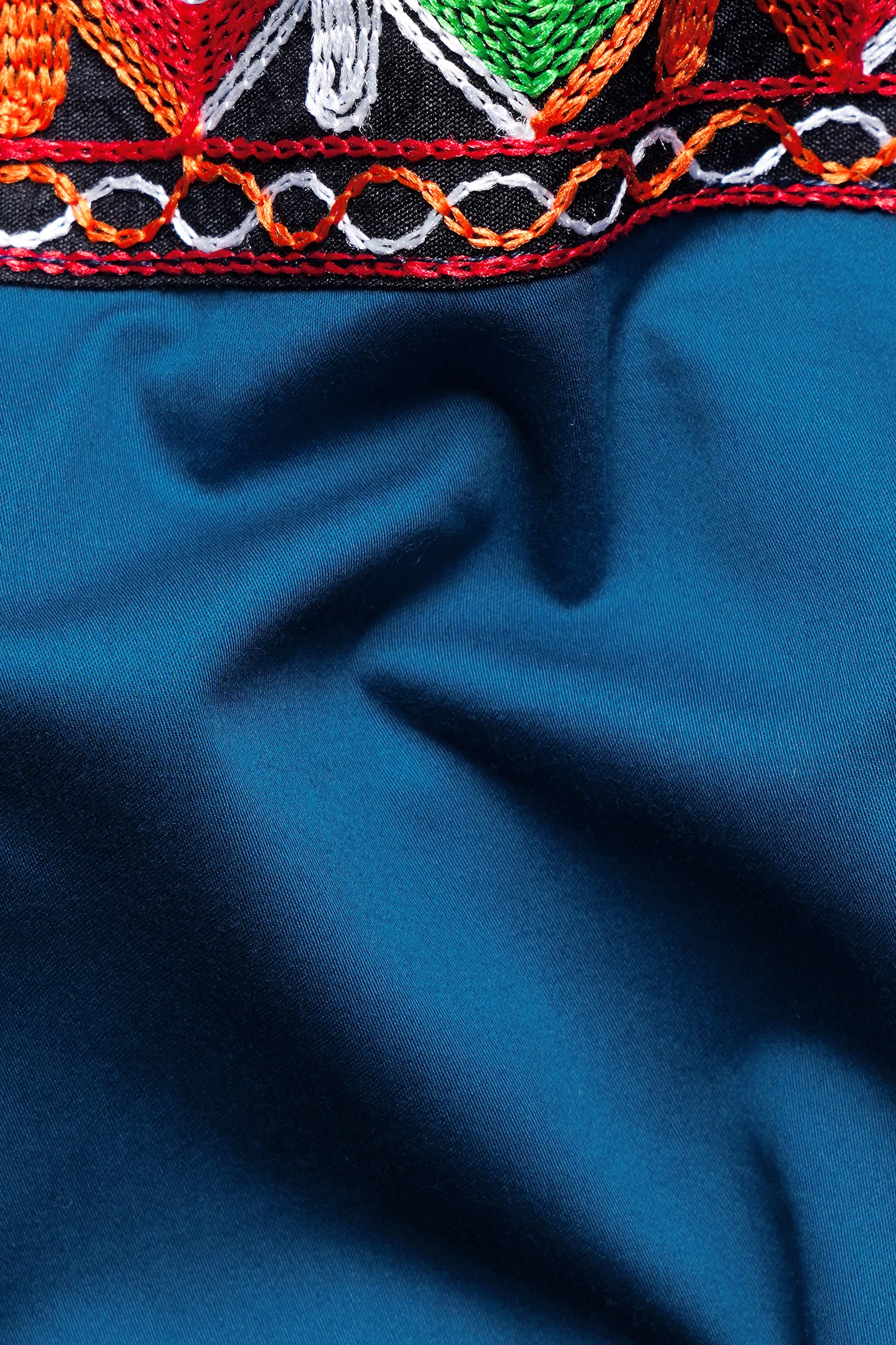 Astronaut Blue Multicolour Kutch Work Patches with Mirror Work Subtle Sheen Super Soft Premium Cotton Designer Kurta