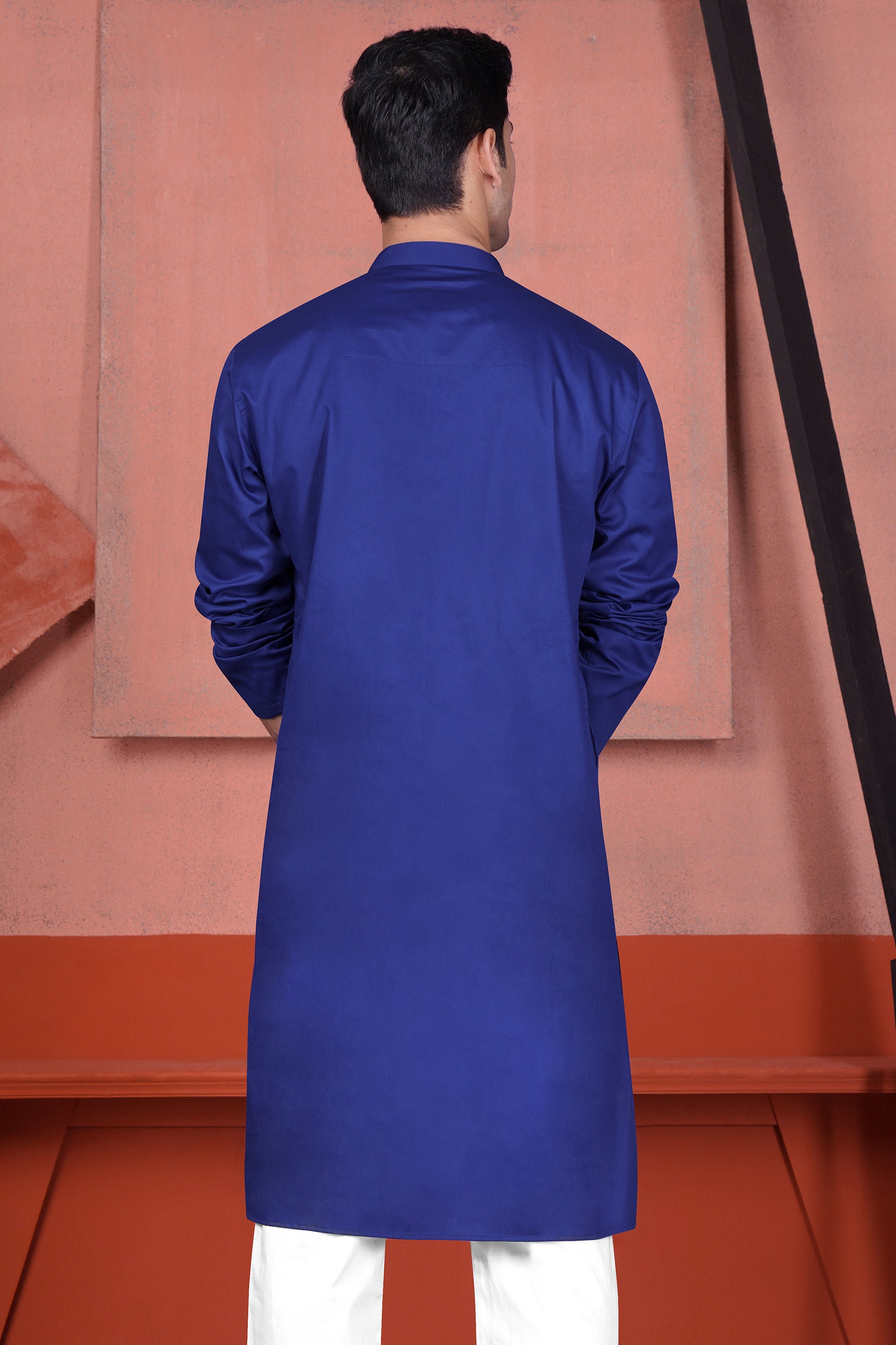 Admiral Blue Horizontal Kutch Work Patches with Mirror Work Subtle Sheen Super Soft Premium Cotton Designer Kurta