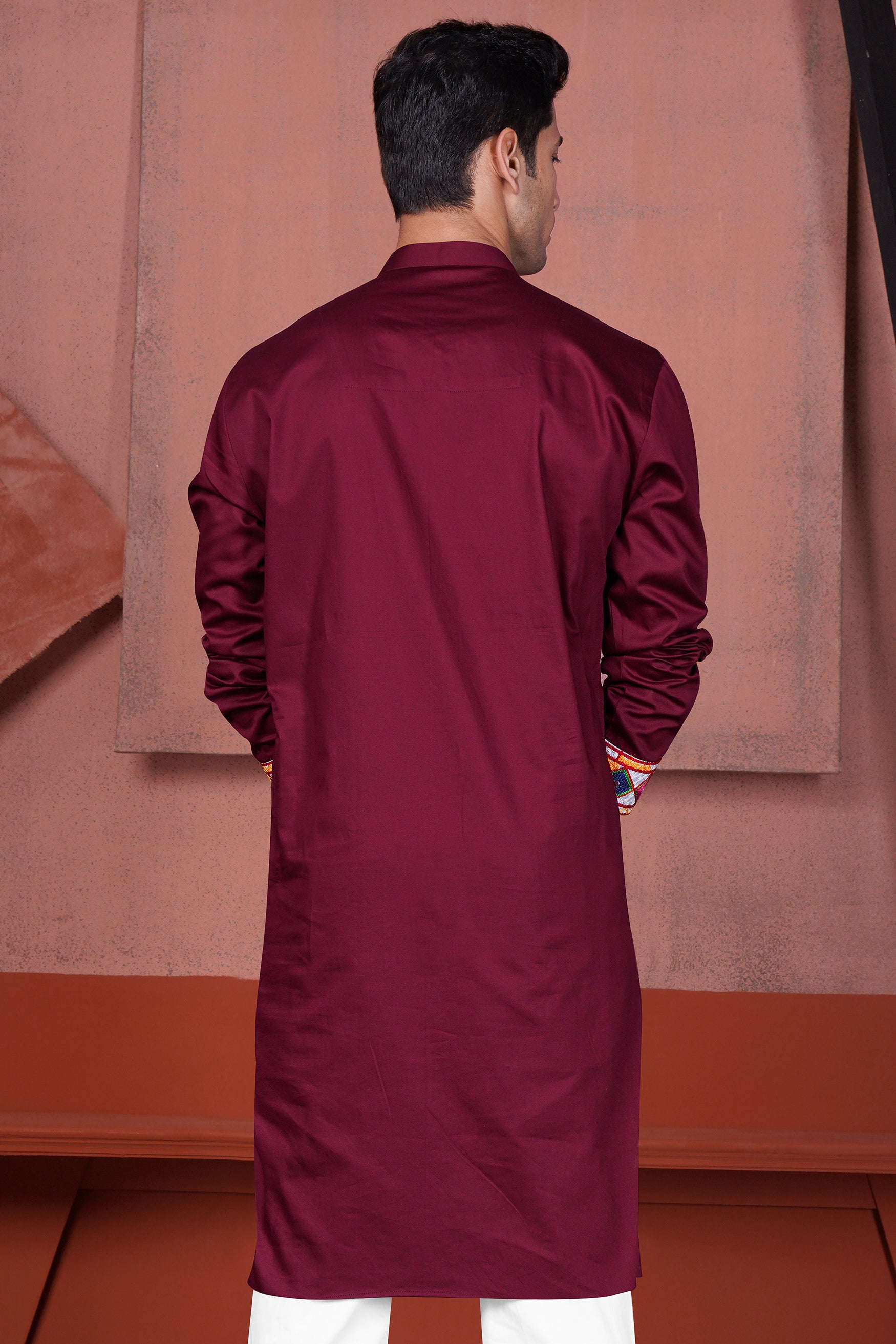 Crater Maroon Kutch Work Patches with Mirror Work Subtle Sheen Super Soft Premium Cotton Designer Kurta