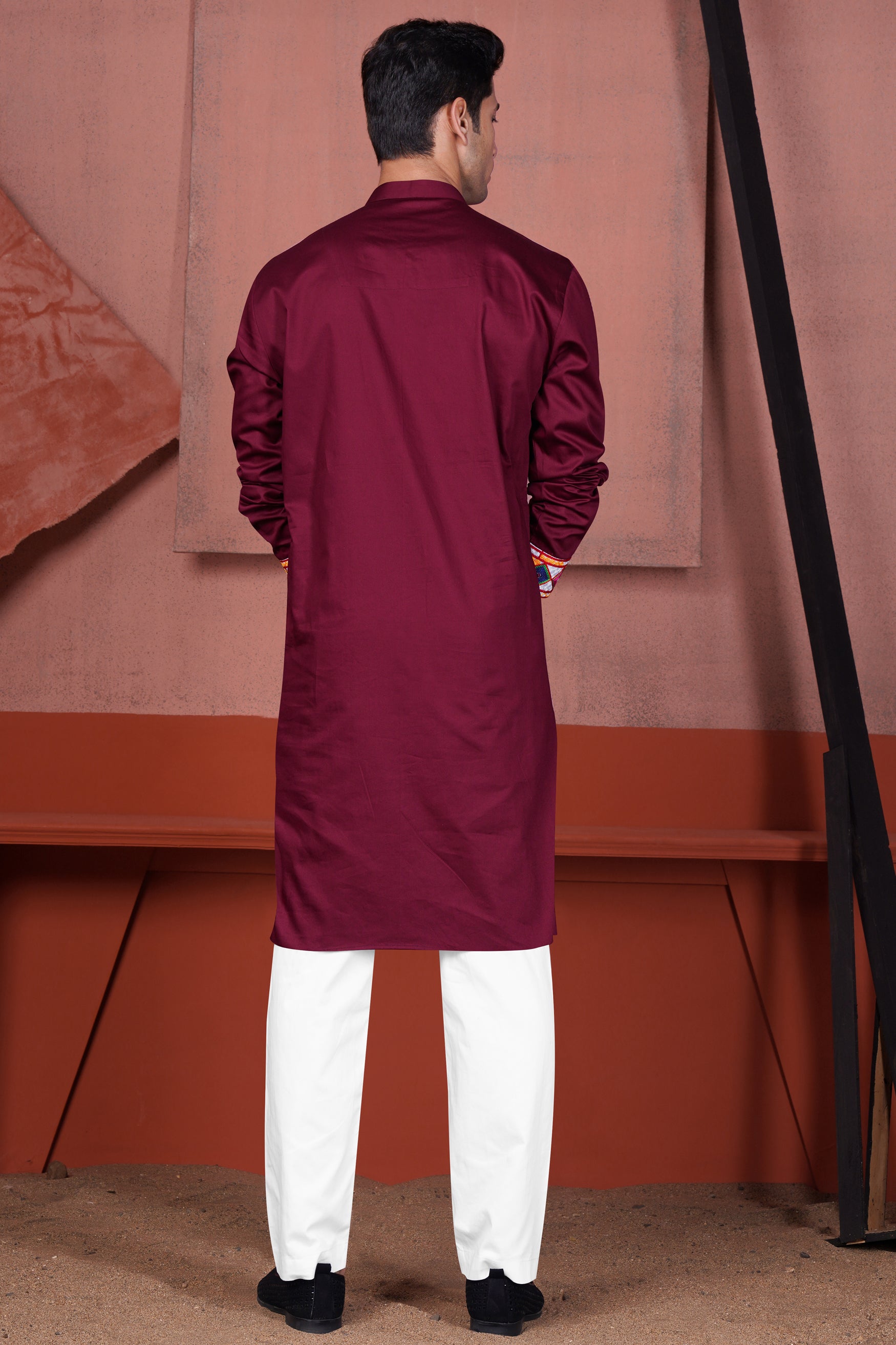 Crater Maroon Kutch Work Patches with Mirror Work Subtle Sheen Super Soft Premium Cotton Designer Kurta