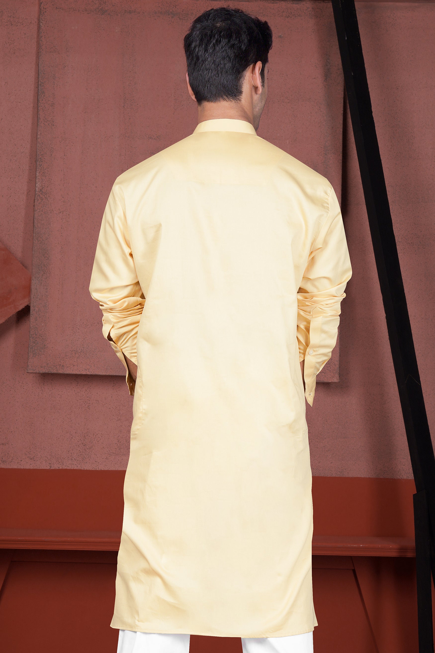 Chamois Beige Horizontal Kutch Work Patches with Mirror Work Subtle Sheen Super Soft Premium Cotton Designer Kurta