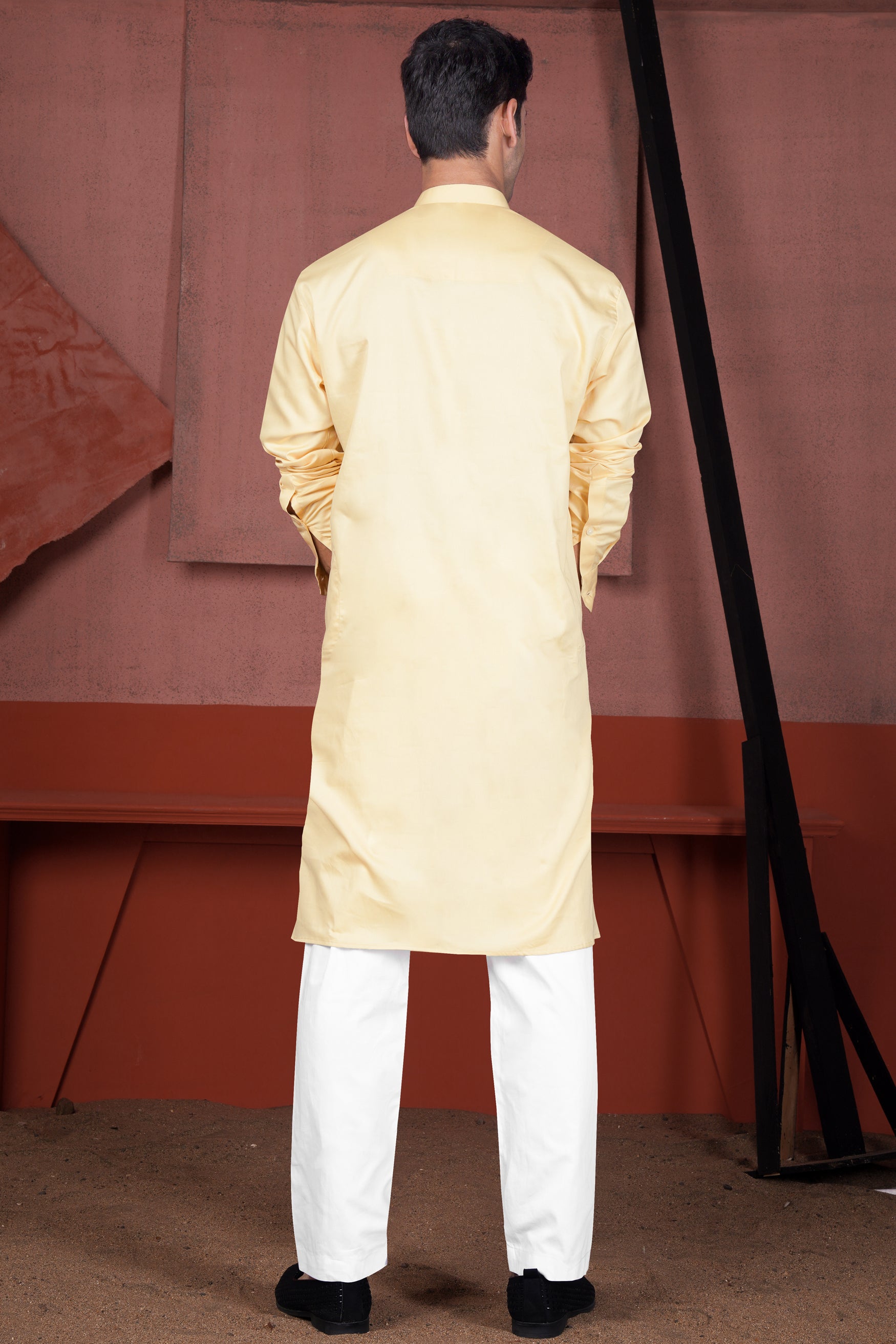 Chamois Beige Horizontal Kutch Work Patches with Mirror Work Subtle Sheen Super Soft Premium Cotton Designer Kurta