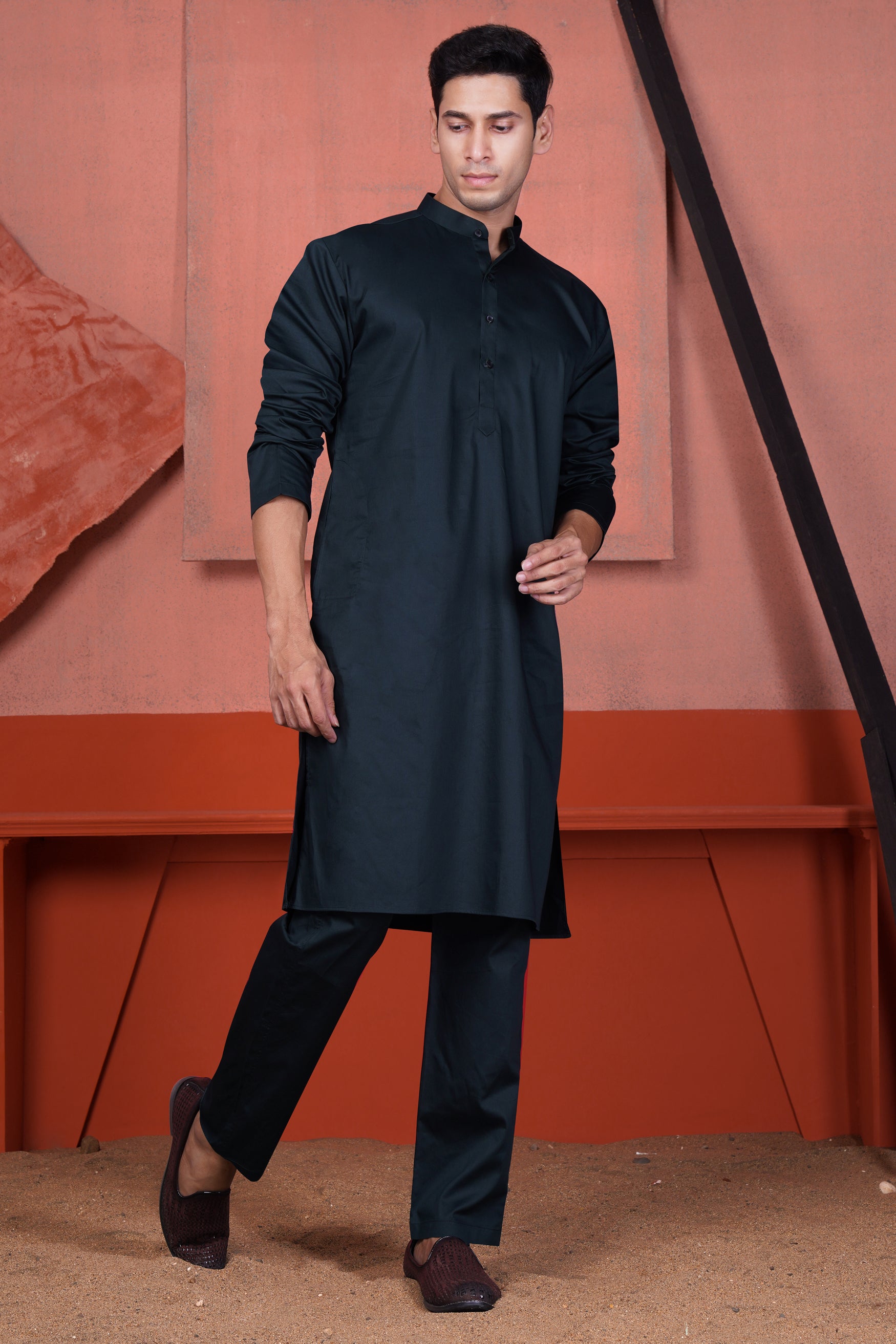 Gunmetal Blue Subtle Sheen Super Soft Premium Cotton Kurta