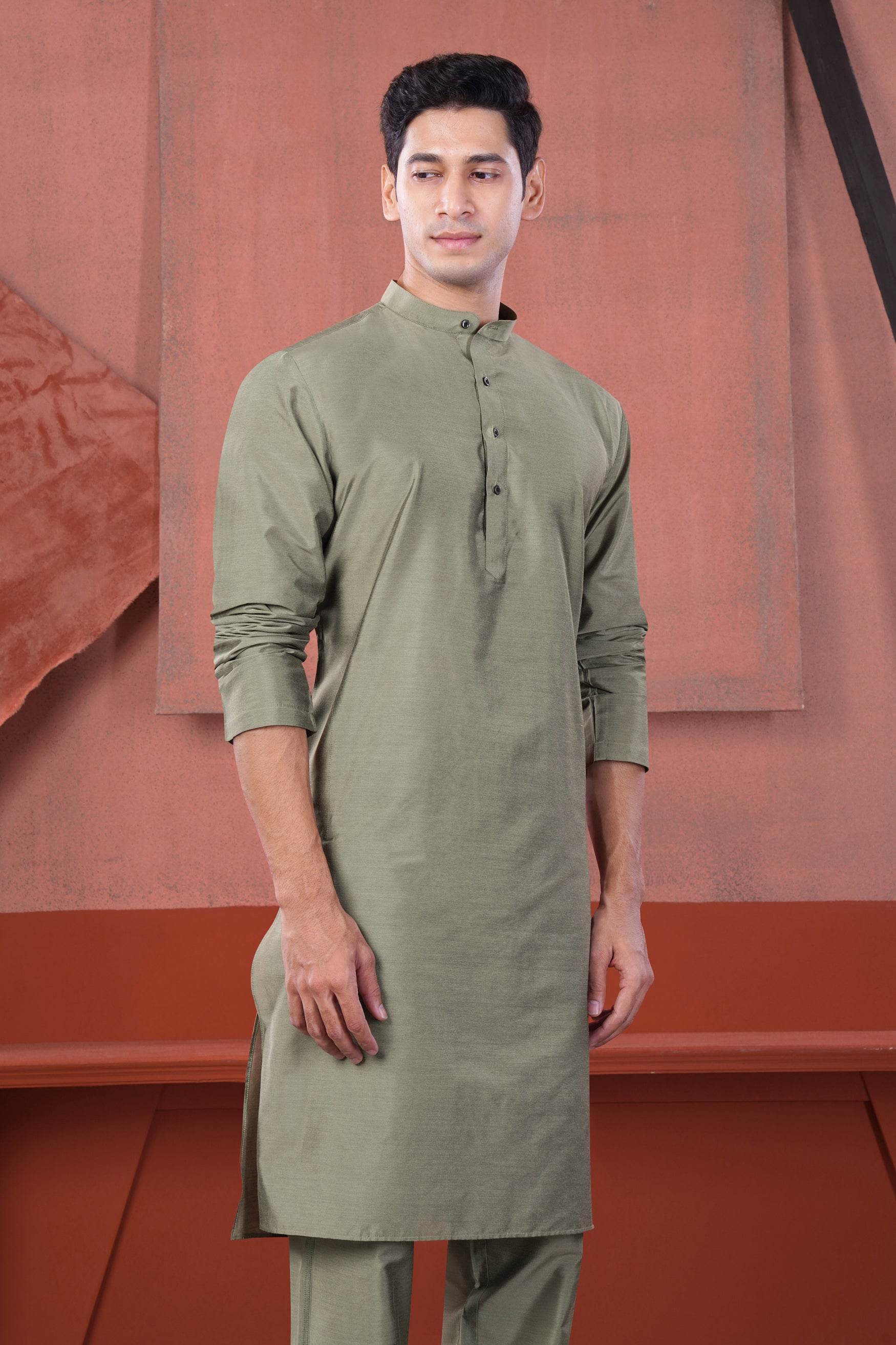 Oyster Gray Subtle Sheen Viscose Kurta