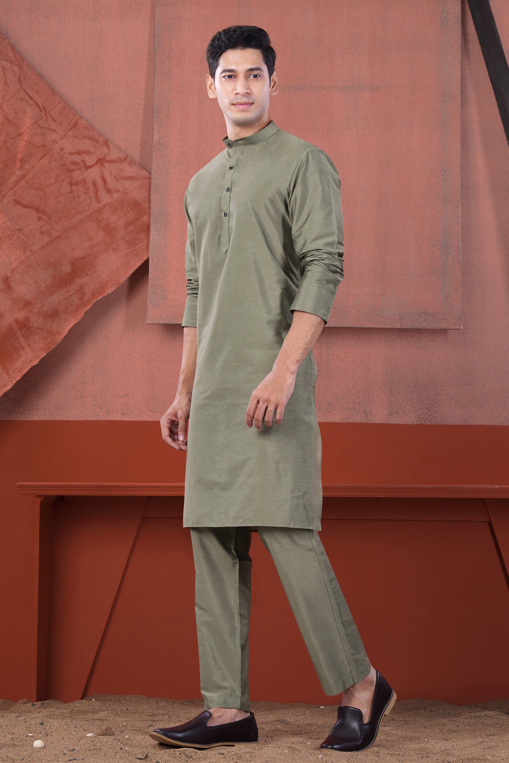 Oyster Gray Subtle Sheen Viscose Kurta