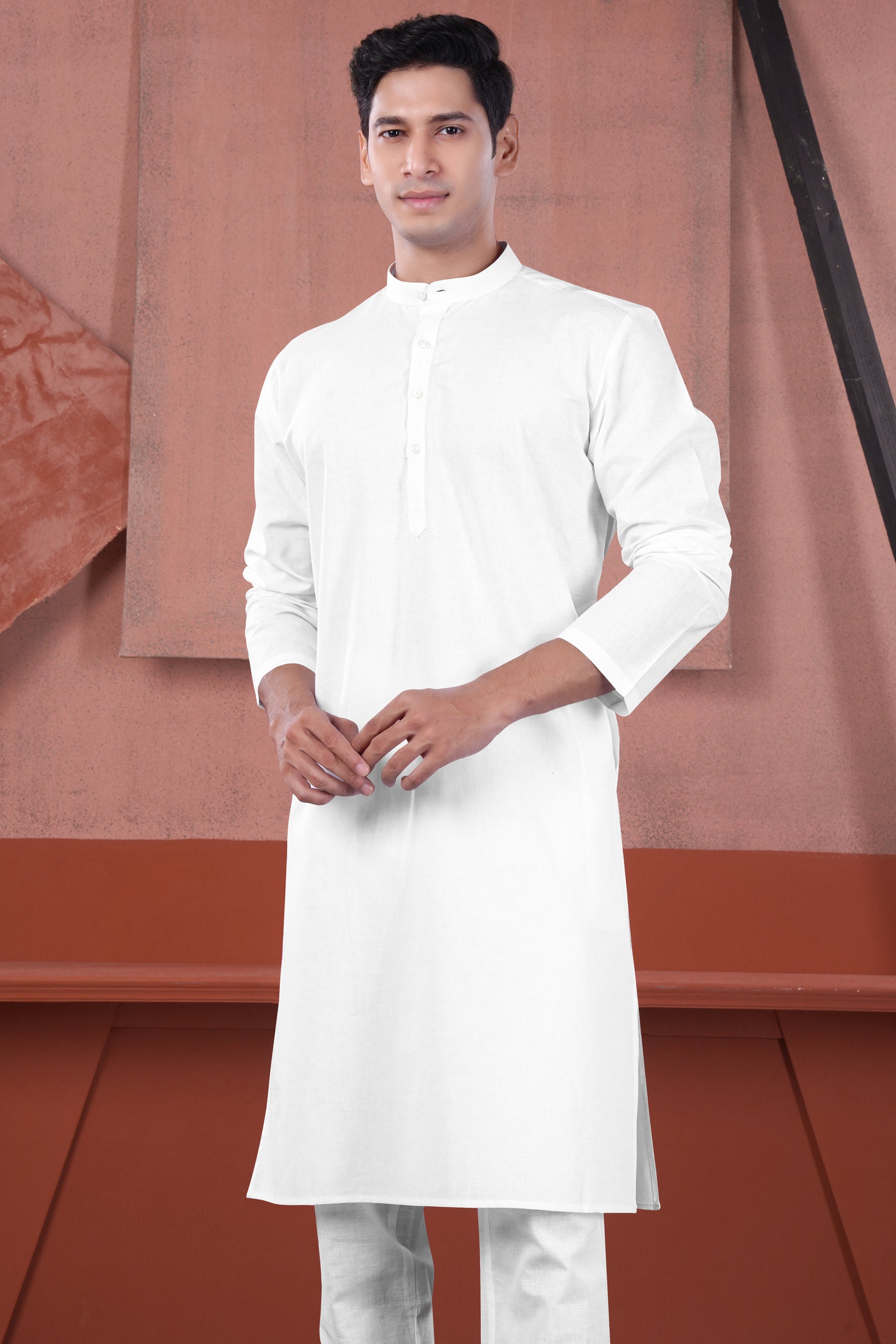 Bright White Luxurious Linen Kurta