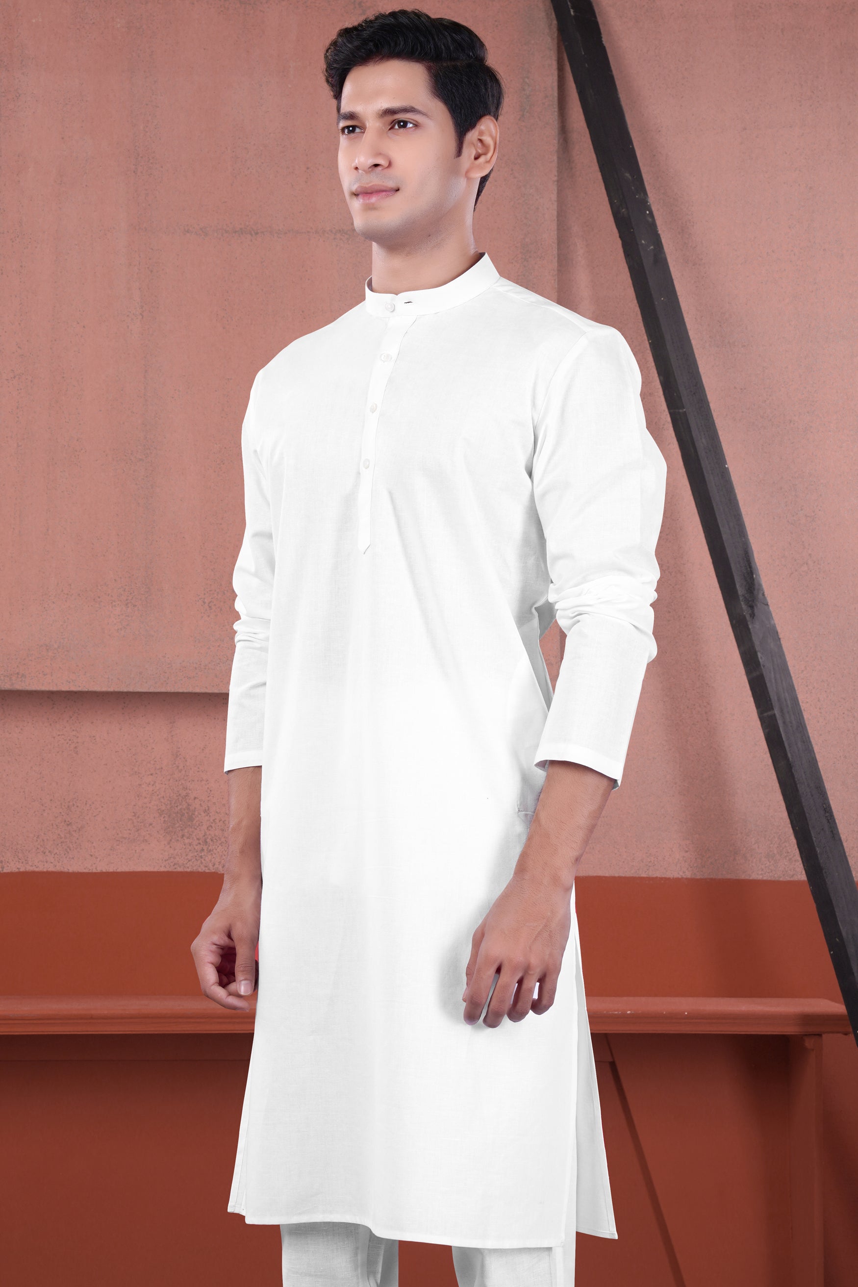 Bright White Luxurious Linen Kurta