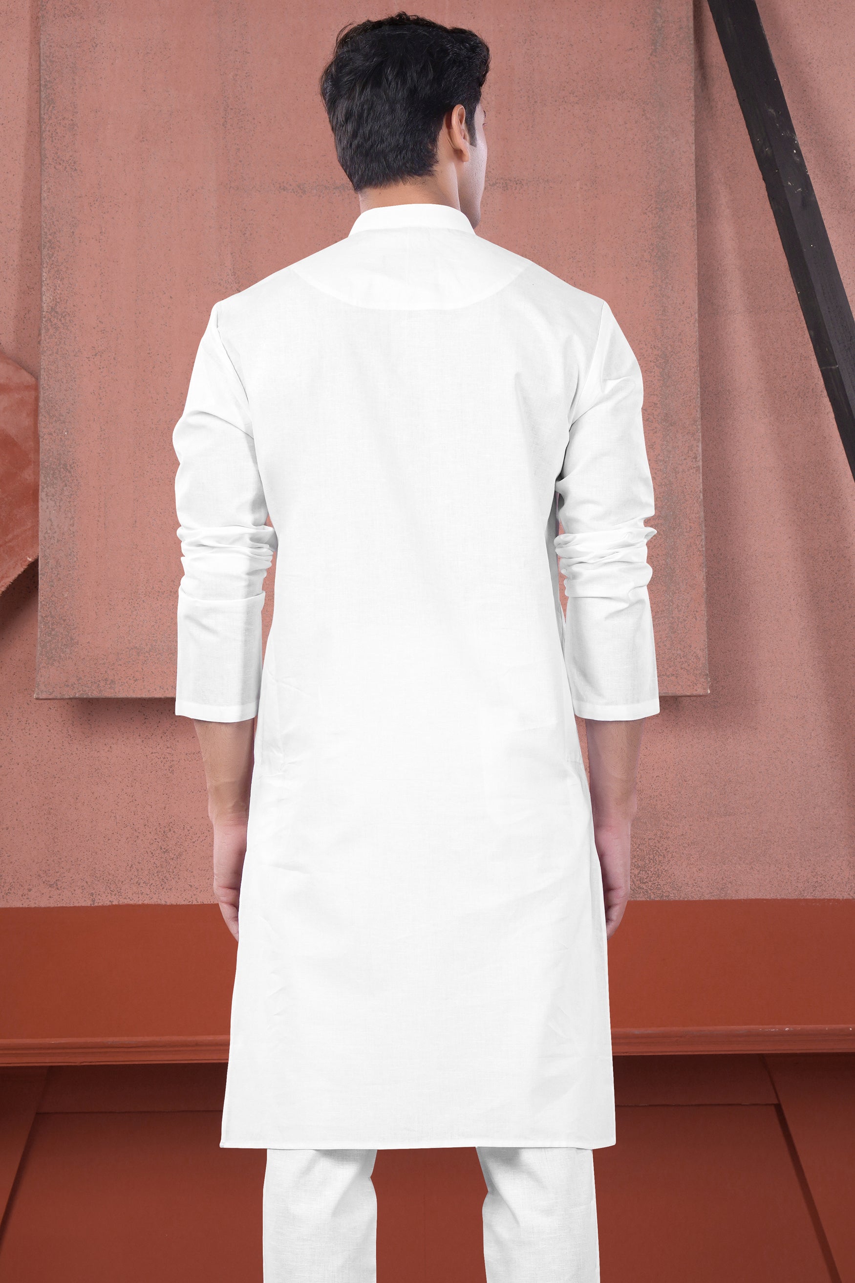 Bright White Luxurious Linen Kurta