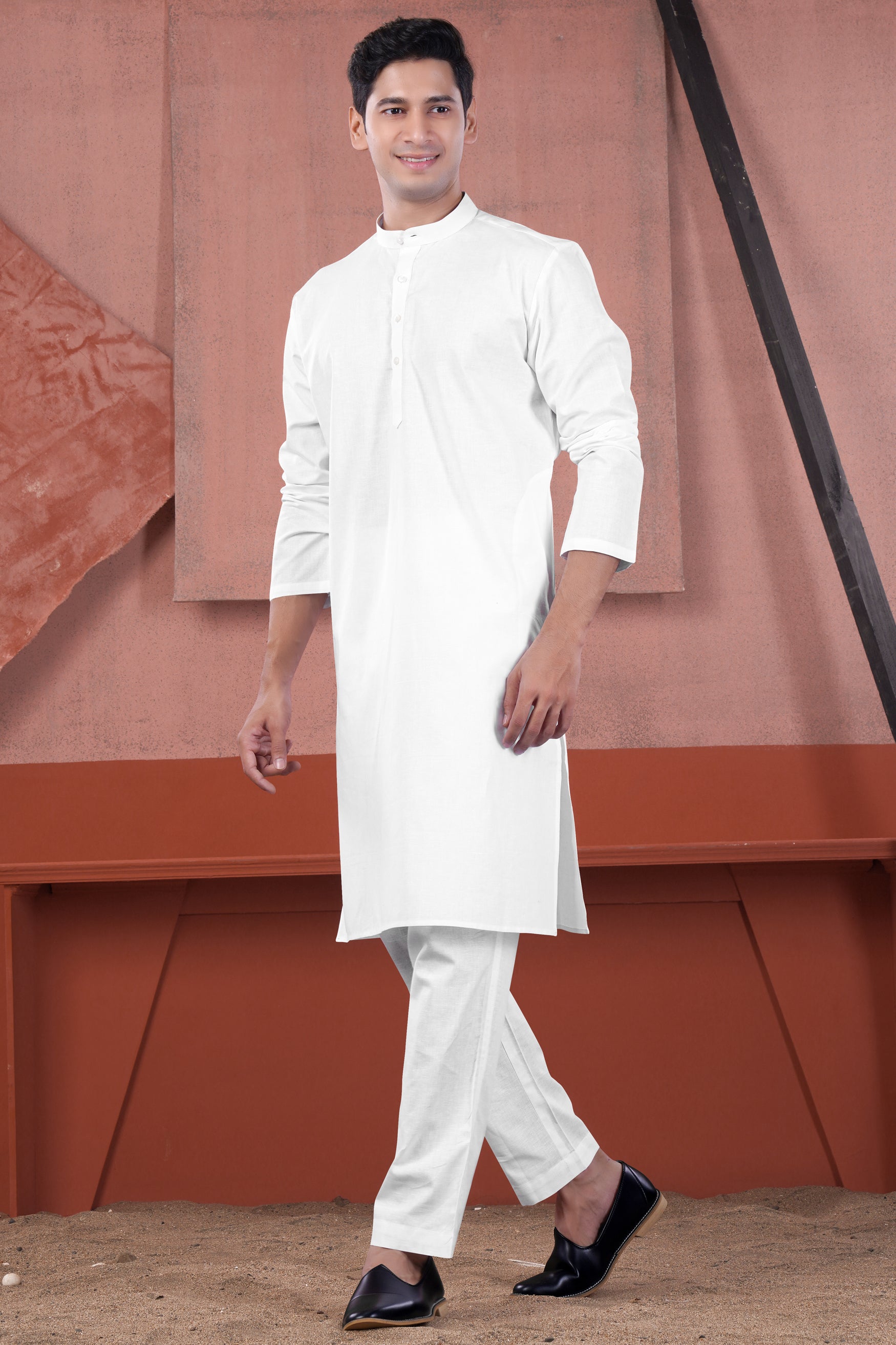 Bright White Luxurious Linen Kurta