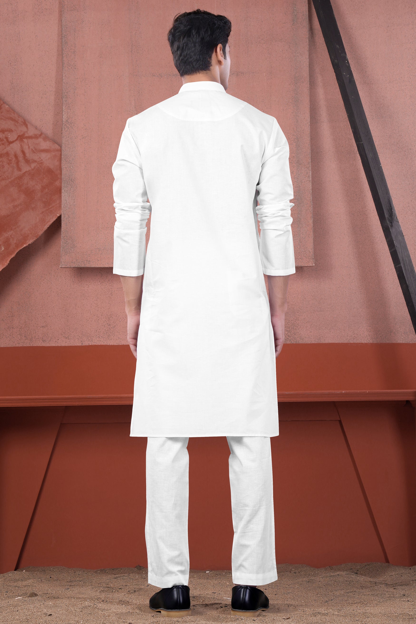 Bright White Luxurious Linen Kurta