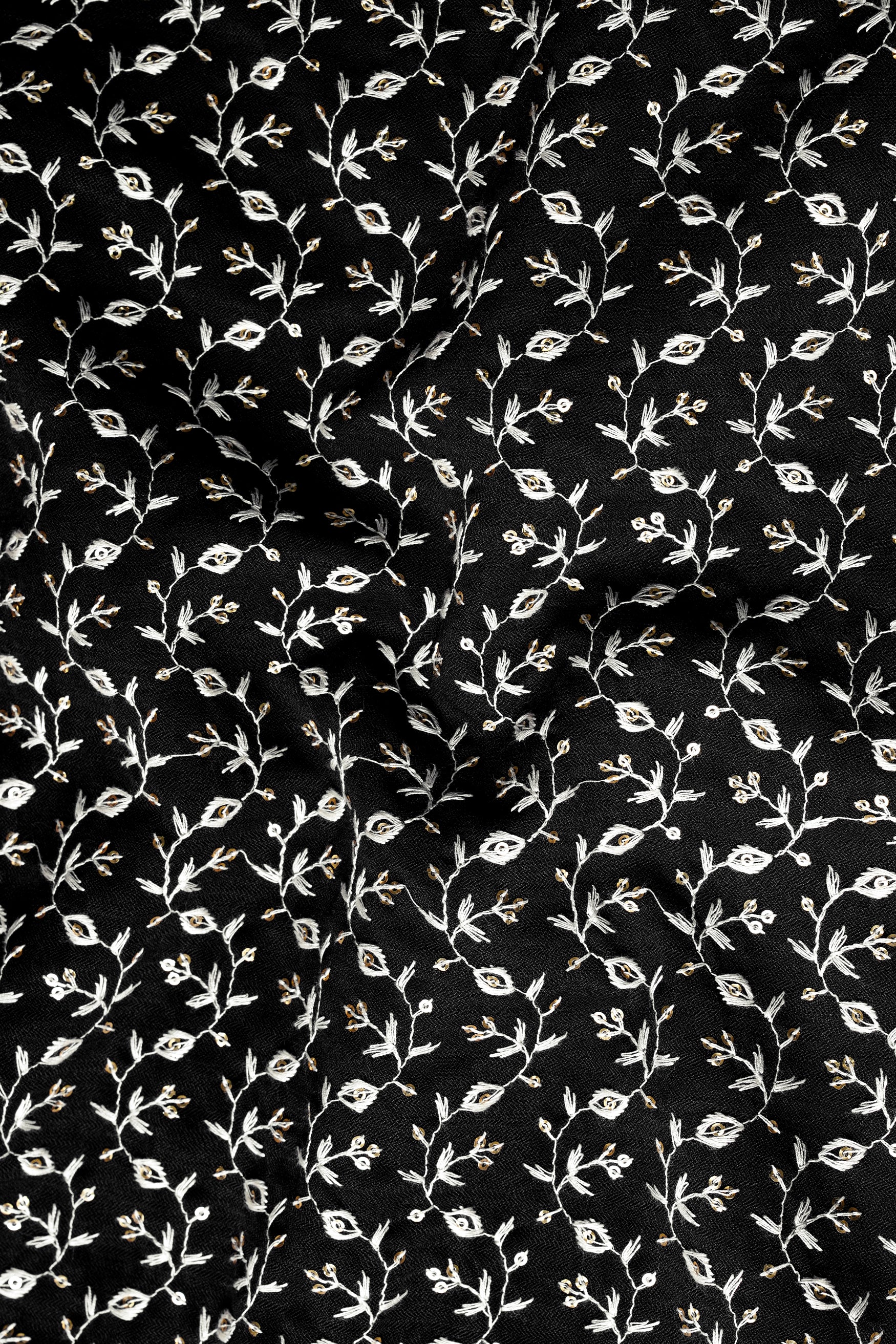 Jade Black Ditsy Pattern Thread and Sequin Embroidered Subtle Sheen Viscose Designer Kurta