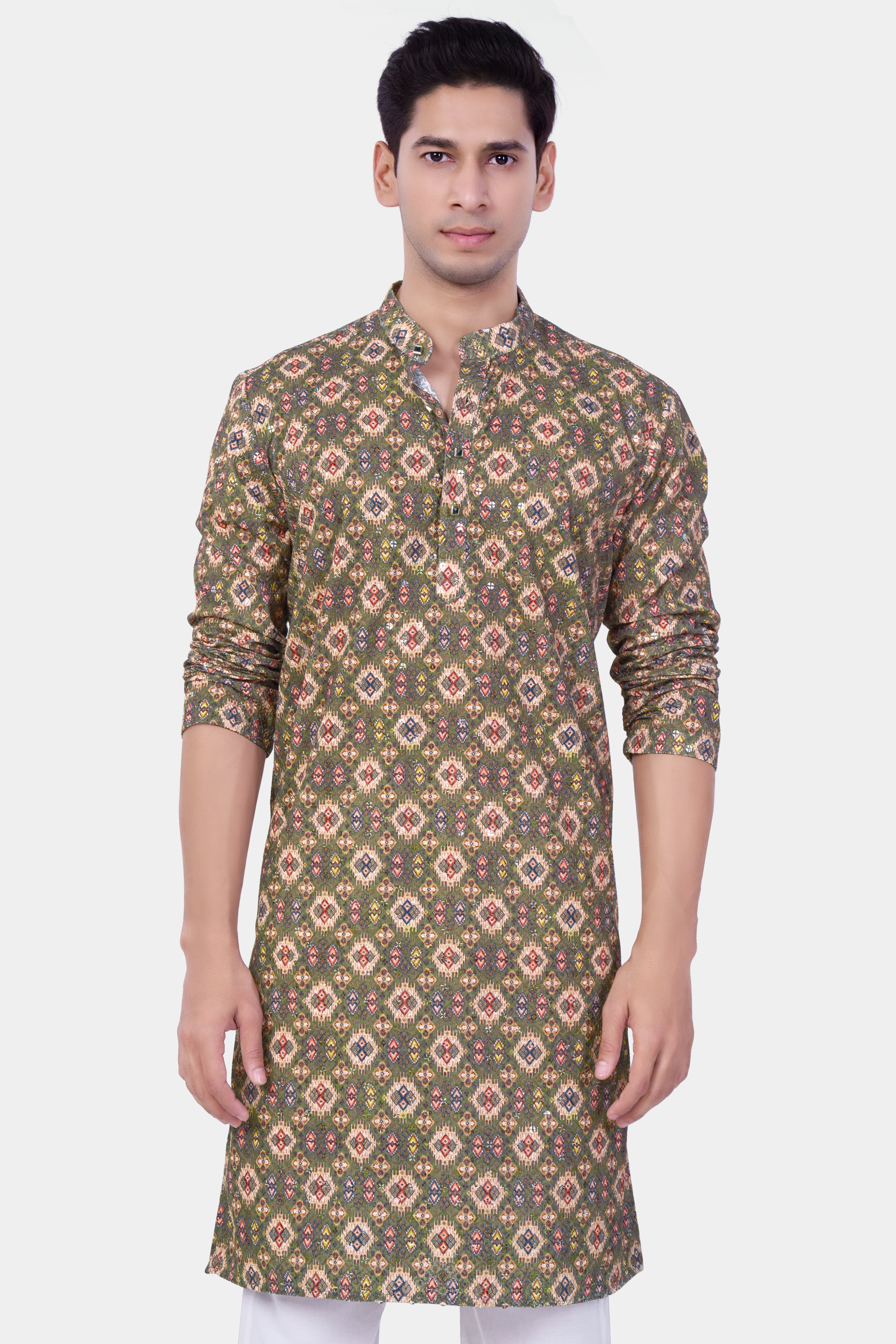 Finch Green And Coffee Brown MultiColour Designer Embroidered Kurta