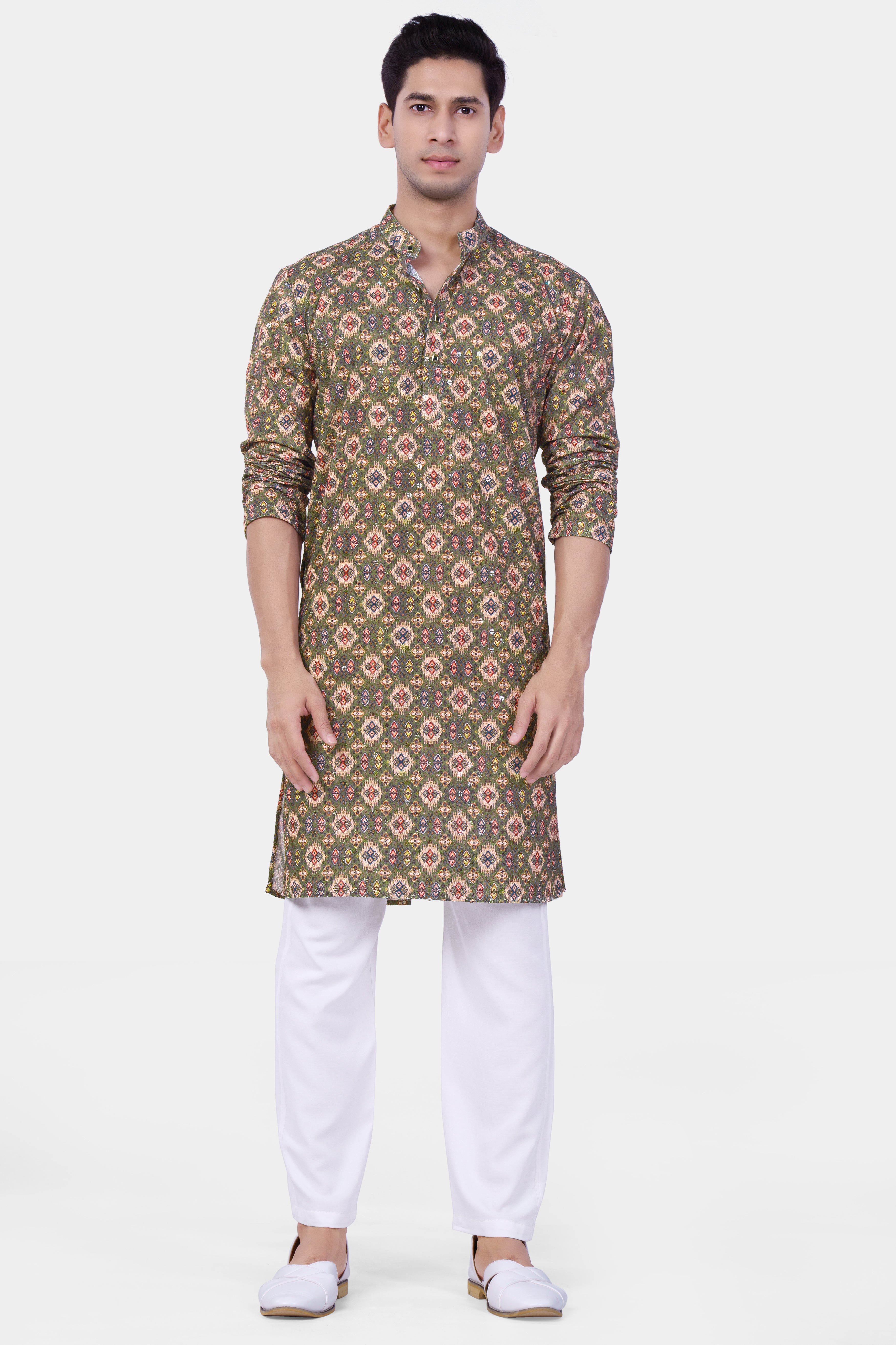 Finch Green And Coffee Brown MultiColour Designer Embroidered Kurta