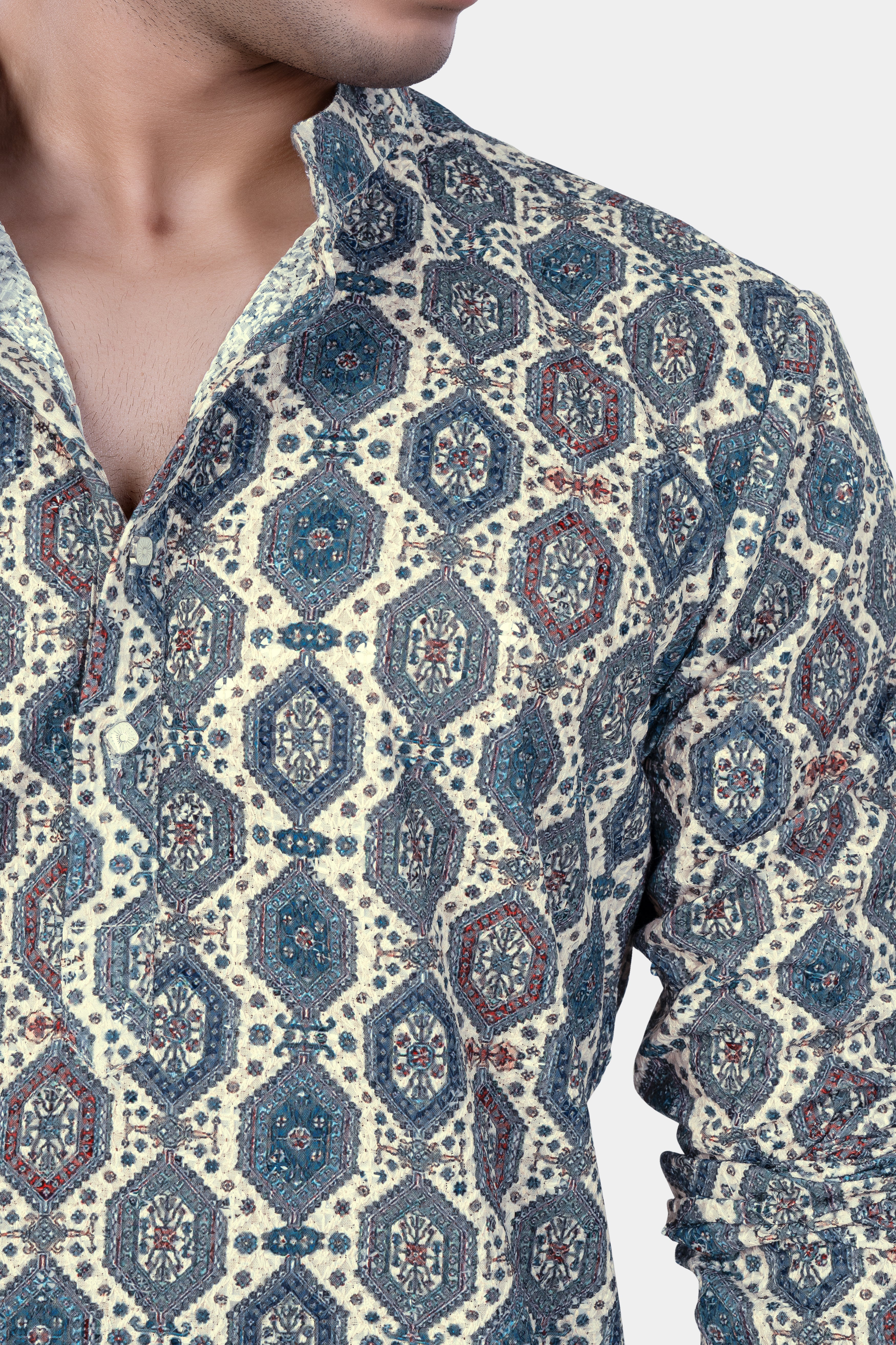 Bluish blue Thread Embroidered Kurta