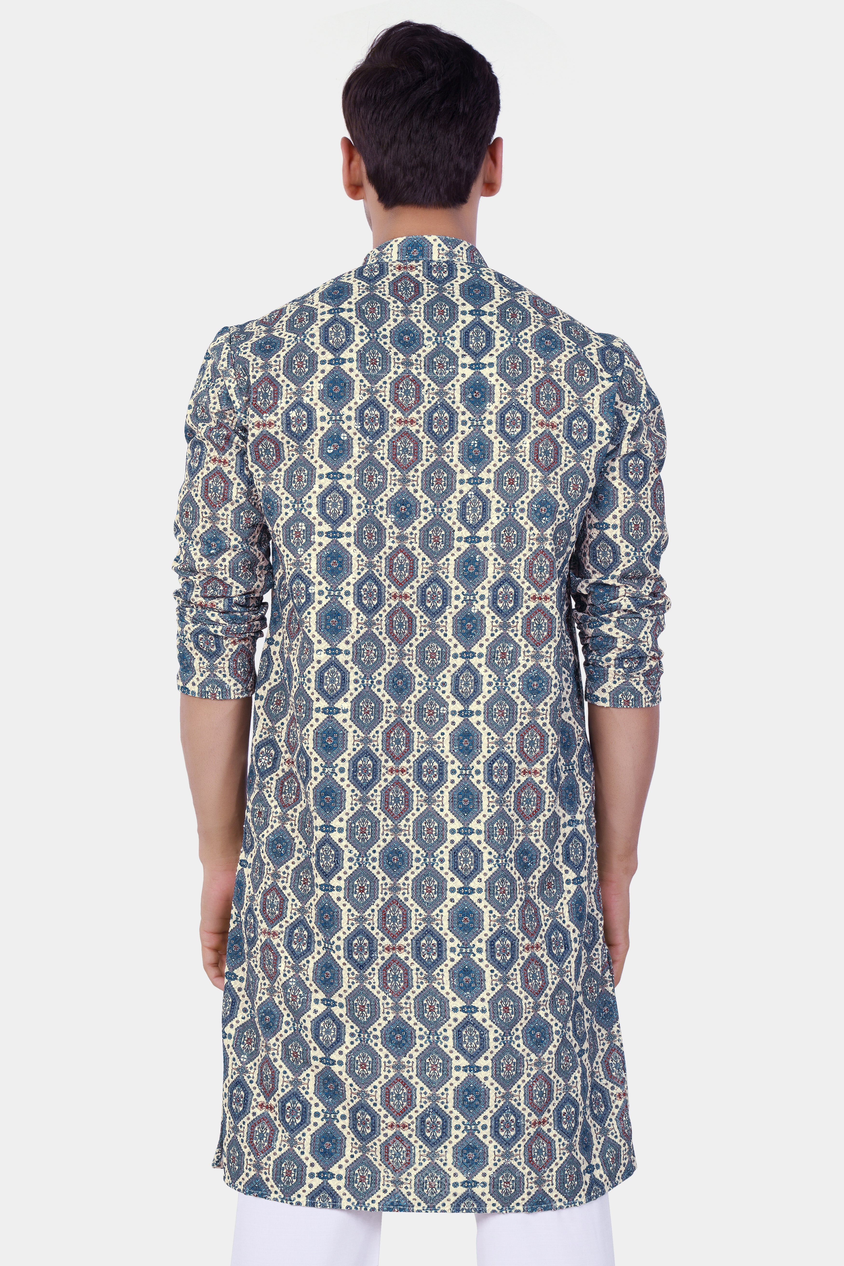 Bluish blue Thread Embroidered Kurta