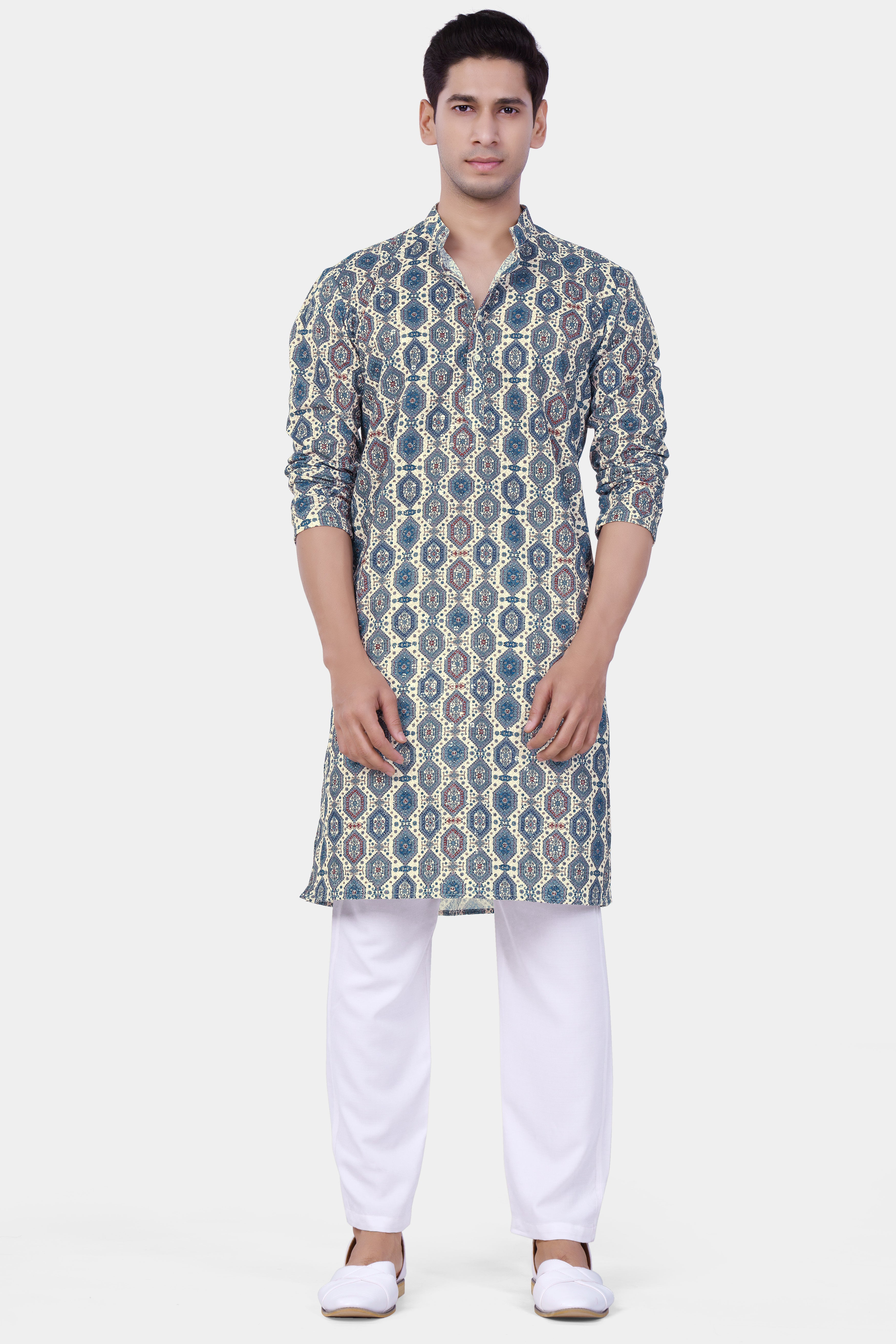 Bluish blue Thread Embroidered Kurta