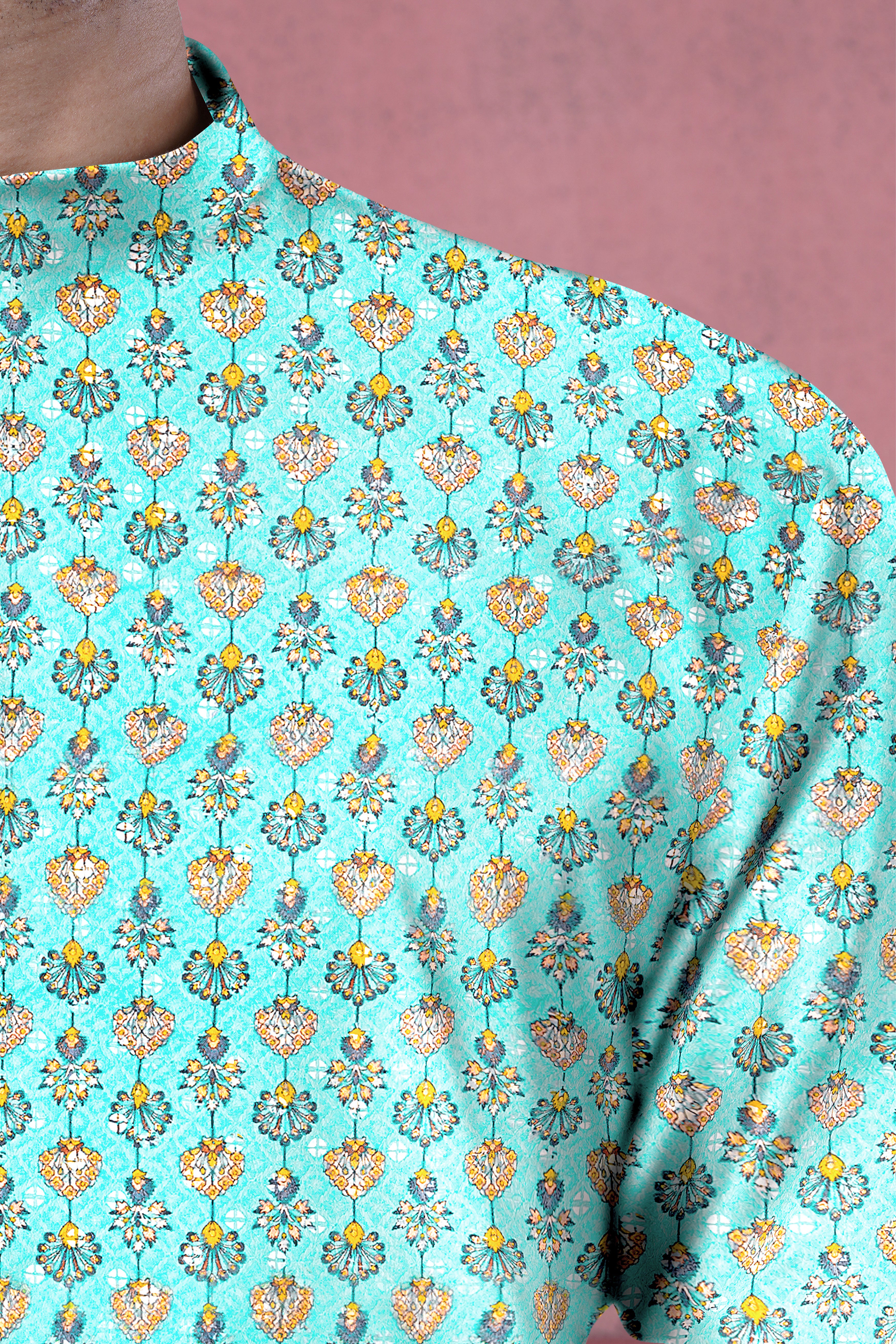 Aquamarine Blue And Tangerine Peach Designer Thread Embroidered Kurta