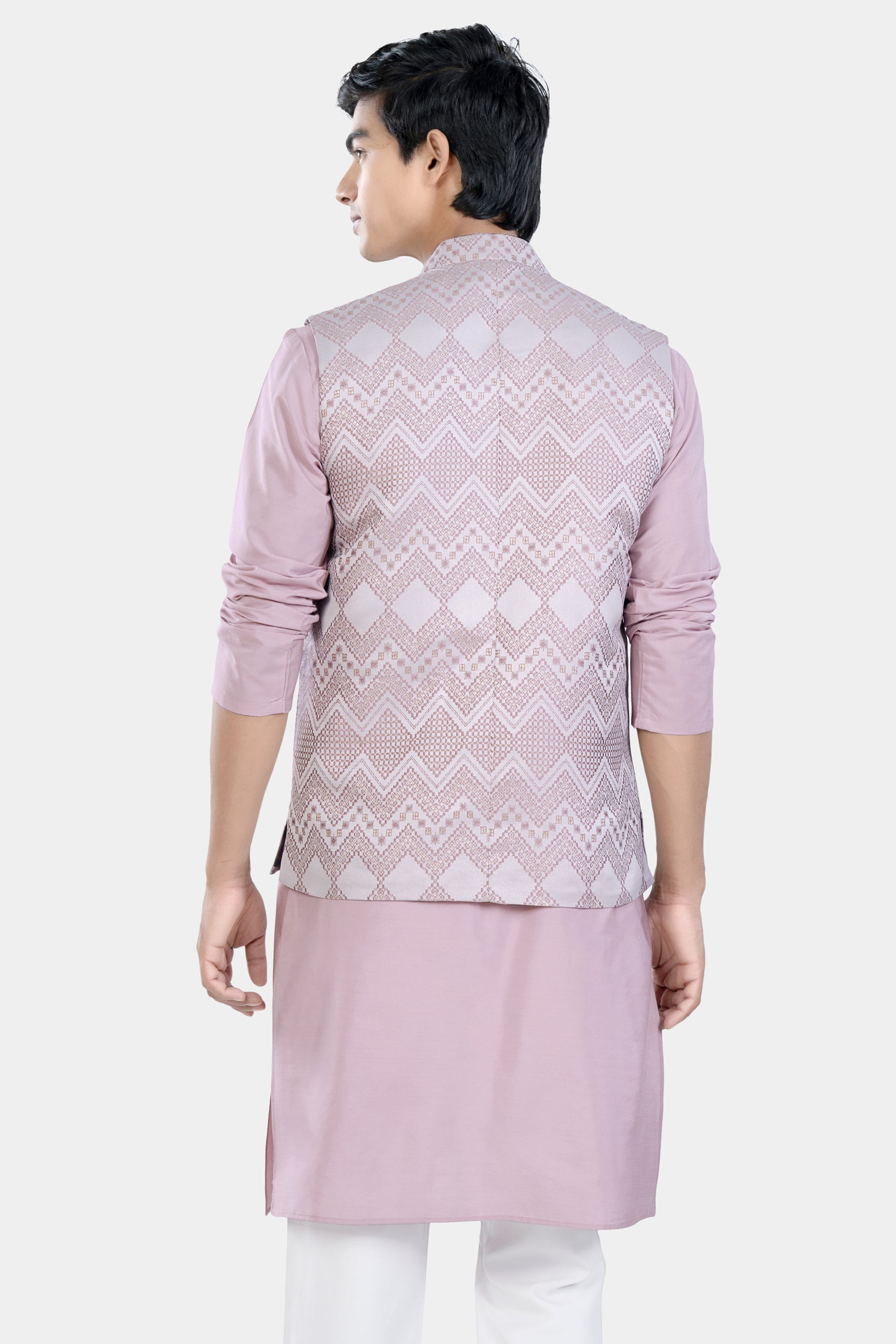 Elegant Banarasi Light Pink Color Half Jodhpuri Jacket With Silk Kurta –  Rajanyas