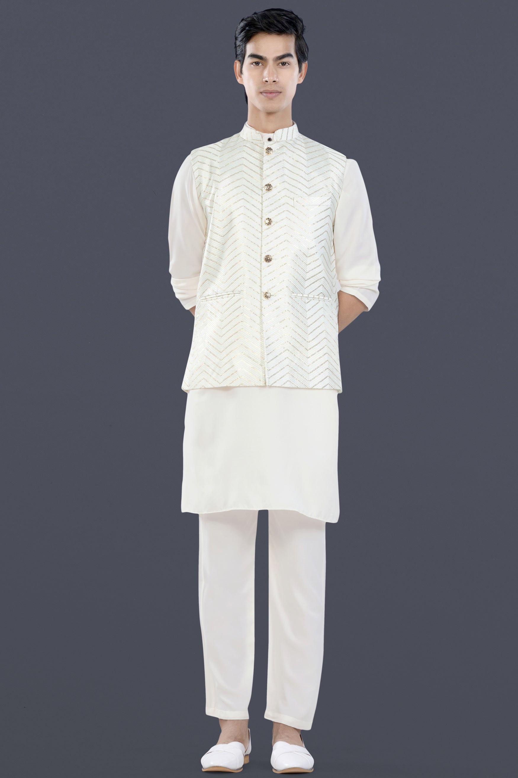 Buy online White Kurta Pyjama Set With Black Solid Nehru Jacket from  Clothing for Men by Sojanya for ₹2199 at 51% off | 2024 Limeroad.com