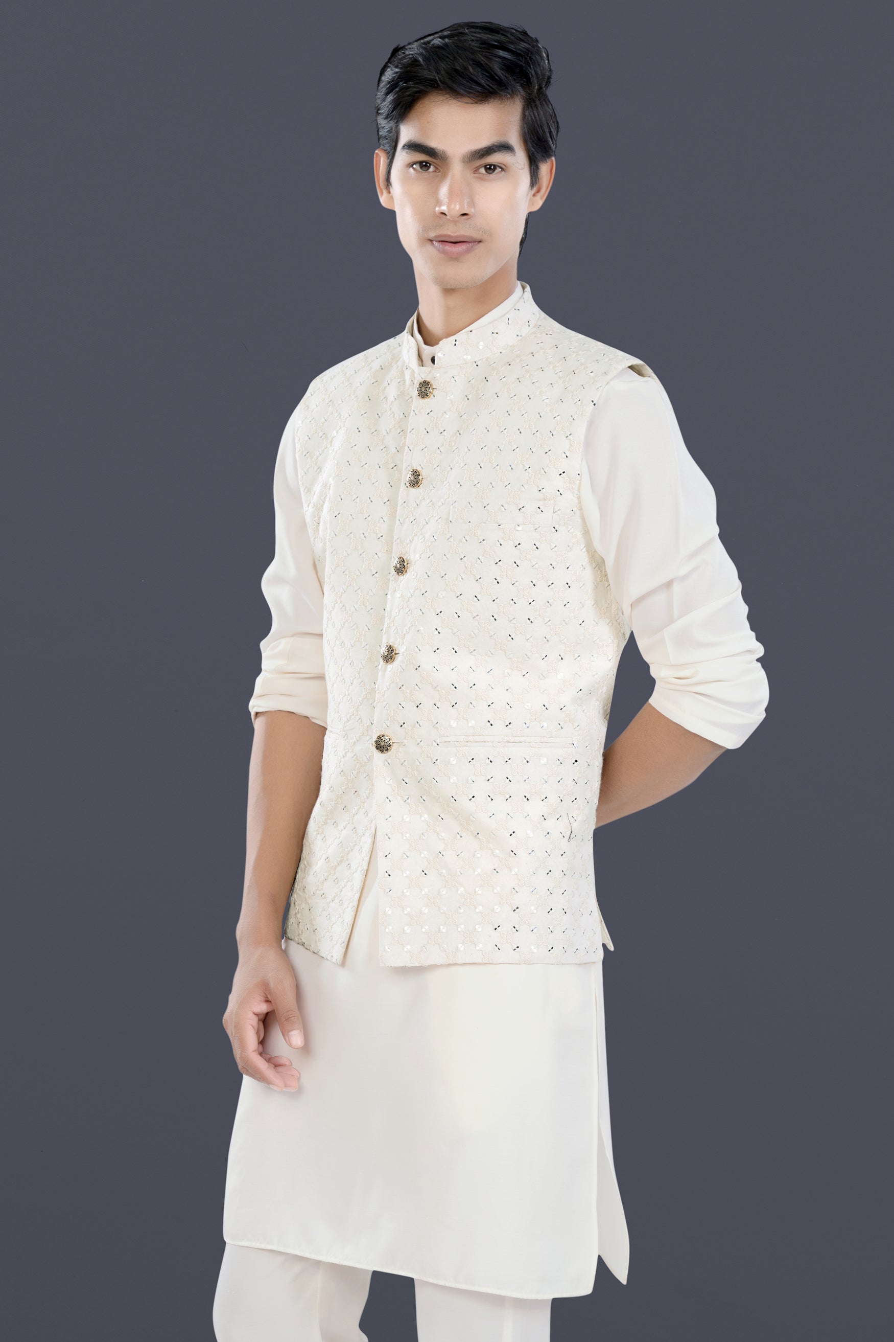 Shop Silk Blue and White Kurta Payjama With Jacket Online : 232337 -