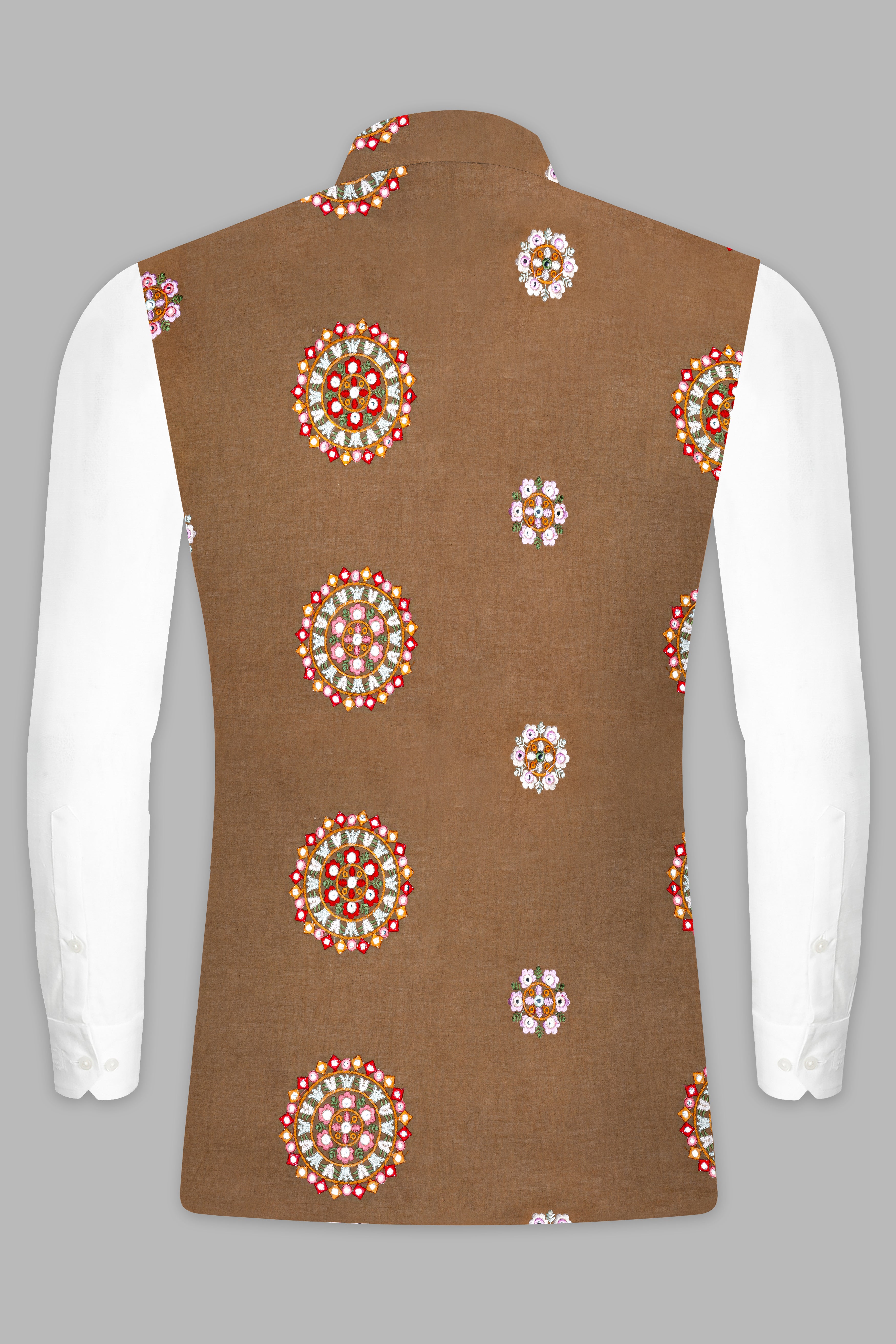 Martini Brown Kurta Set With Spicy Mix Brown With Shisha work Embroidered Nehru Jacket