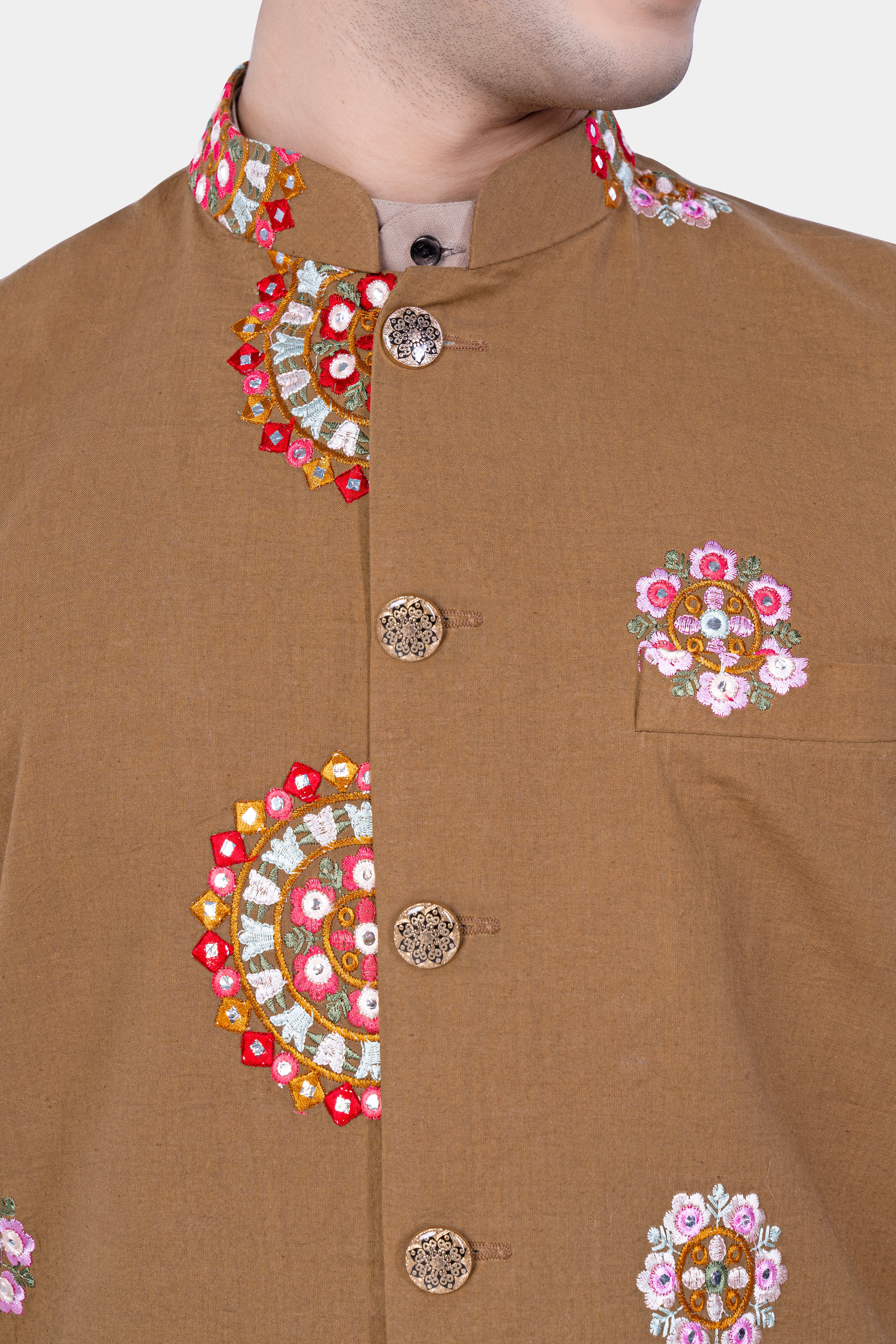 Martini Brown Kurta Set With Spicy Mix Brown With Shisha work Embroidered Nehru Jacket