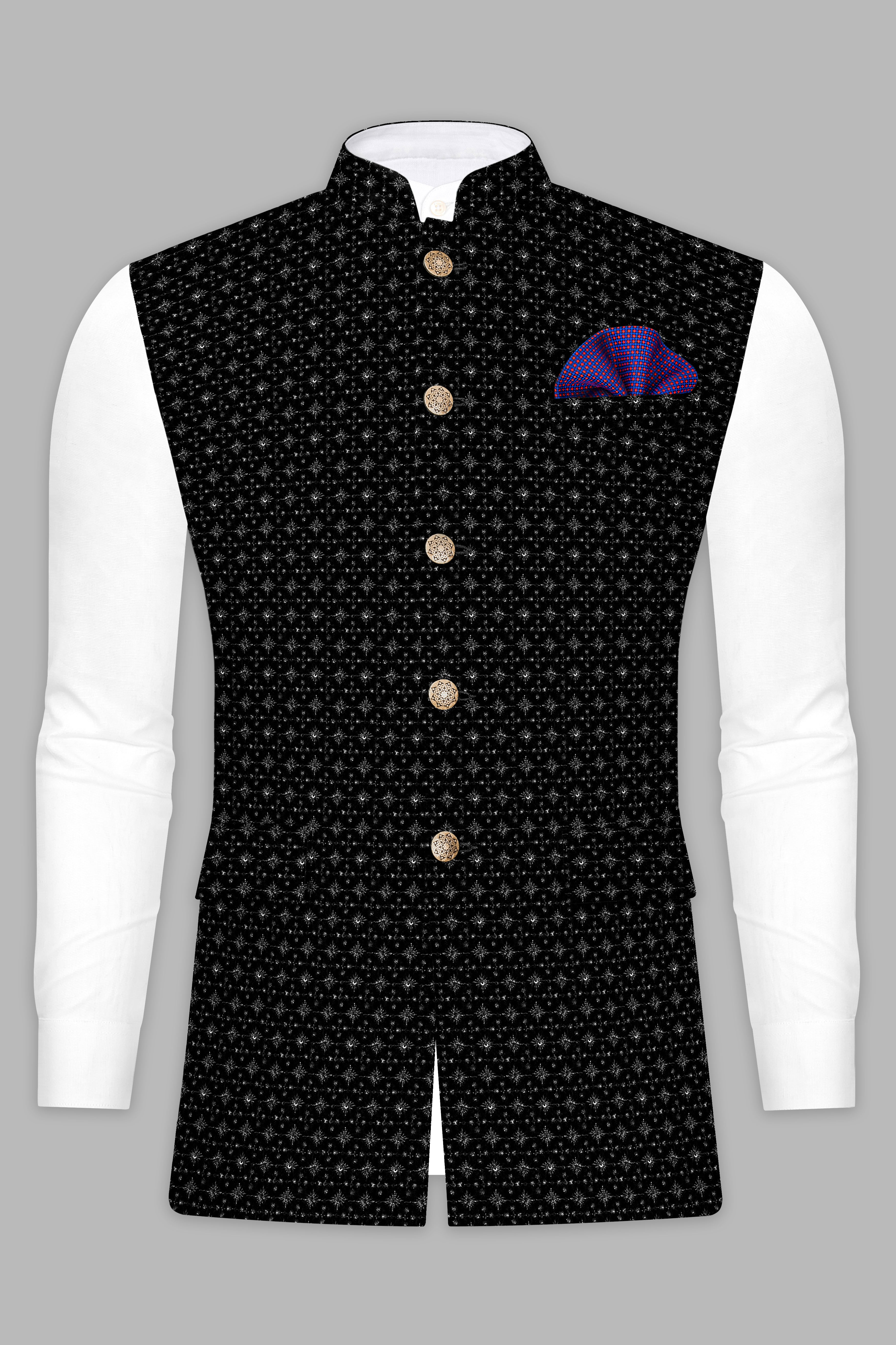 Jade Black Sequin And Thread Embroidered Kurta Nehru Jacket Set