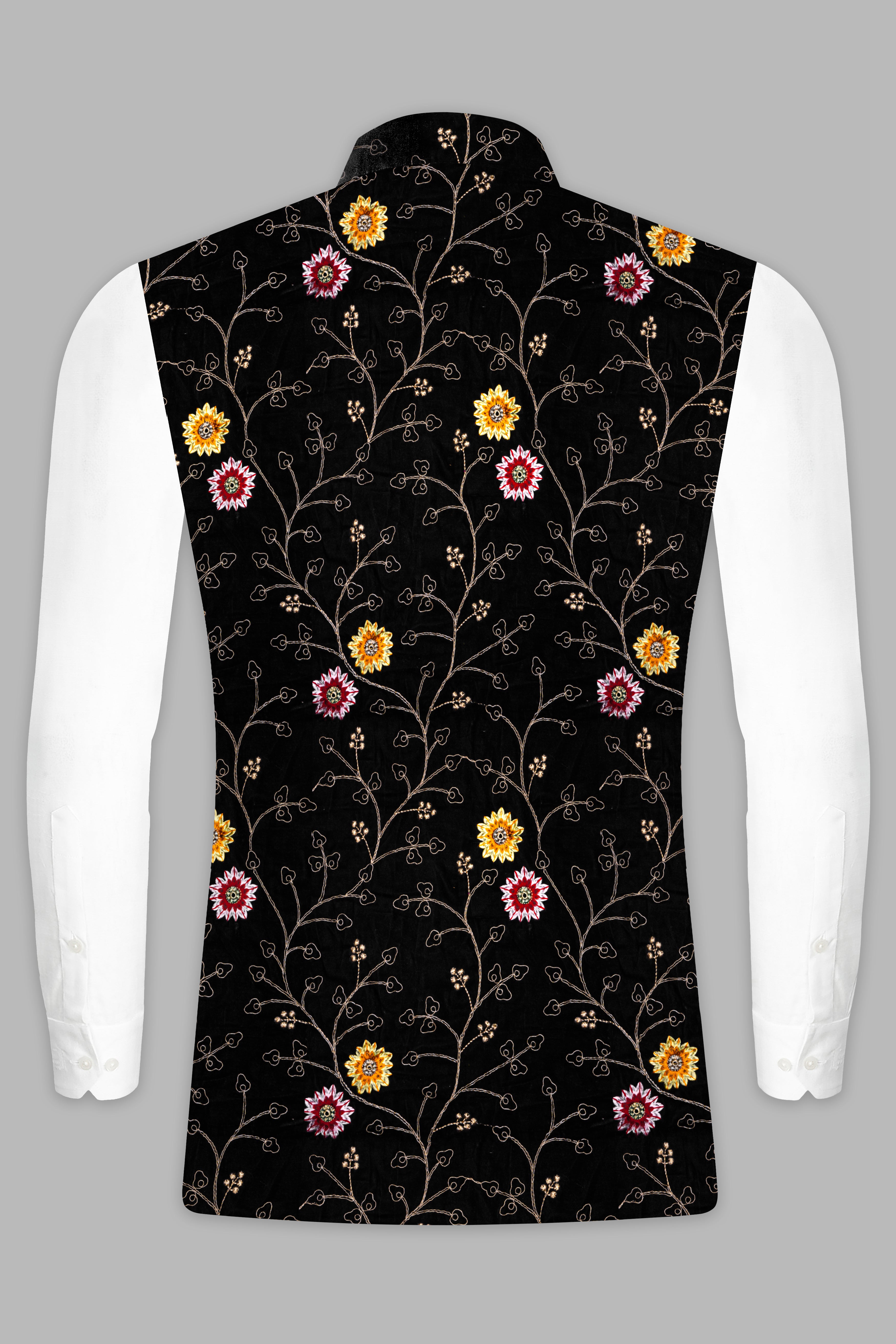 Jade Black And Rose Pink Multicolour Thread Embroidered Kurta Nehru Jacket Set