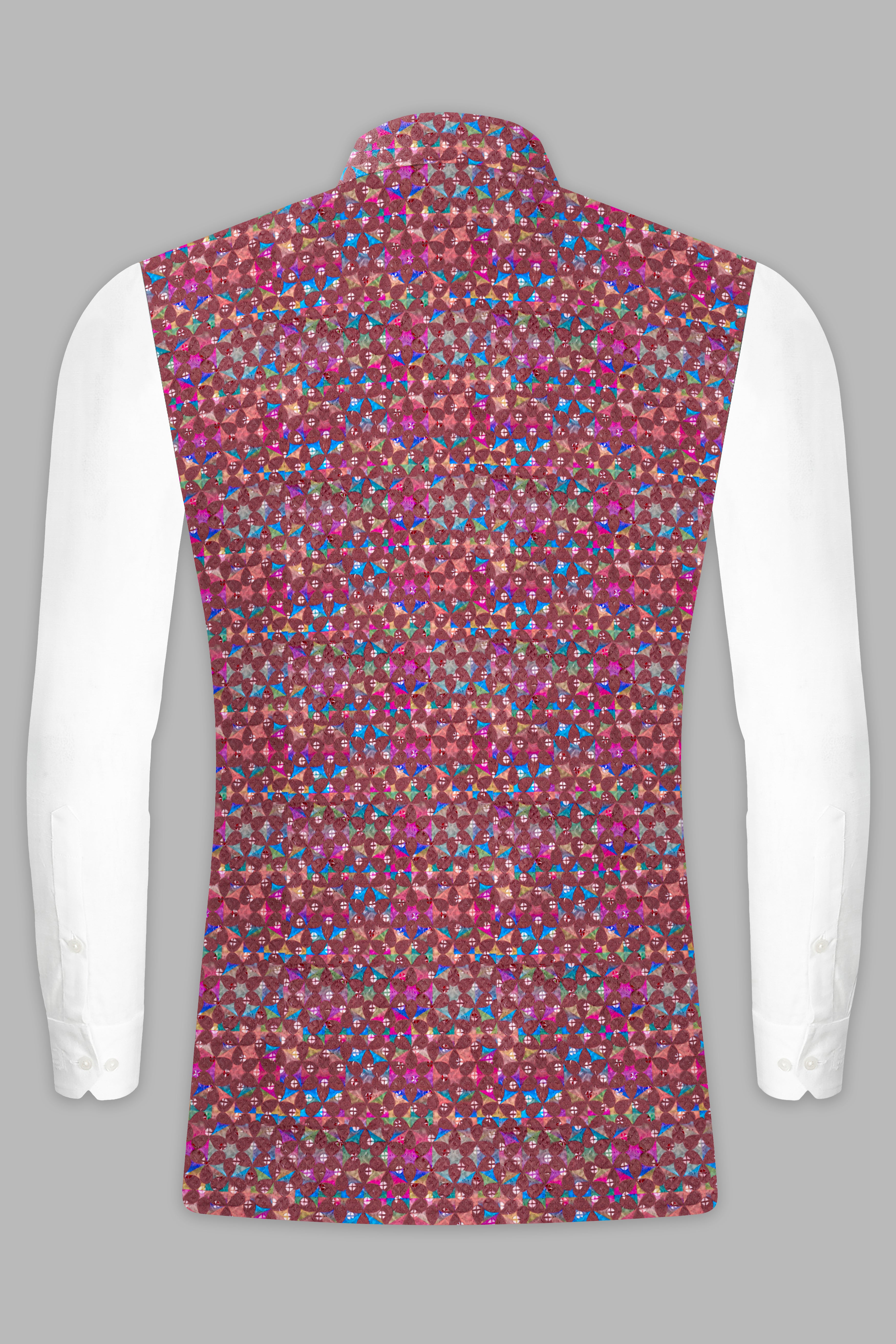 Wine Berry Kurta Set With Cordovan Brown And Trendy Purple Multicolour Embroidered Nehru Jacket