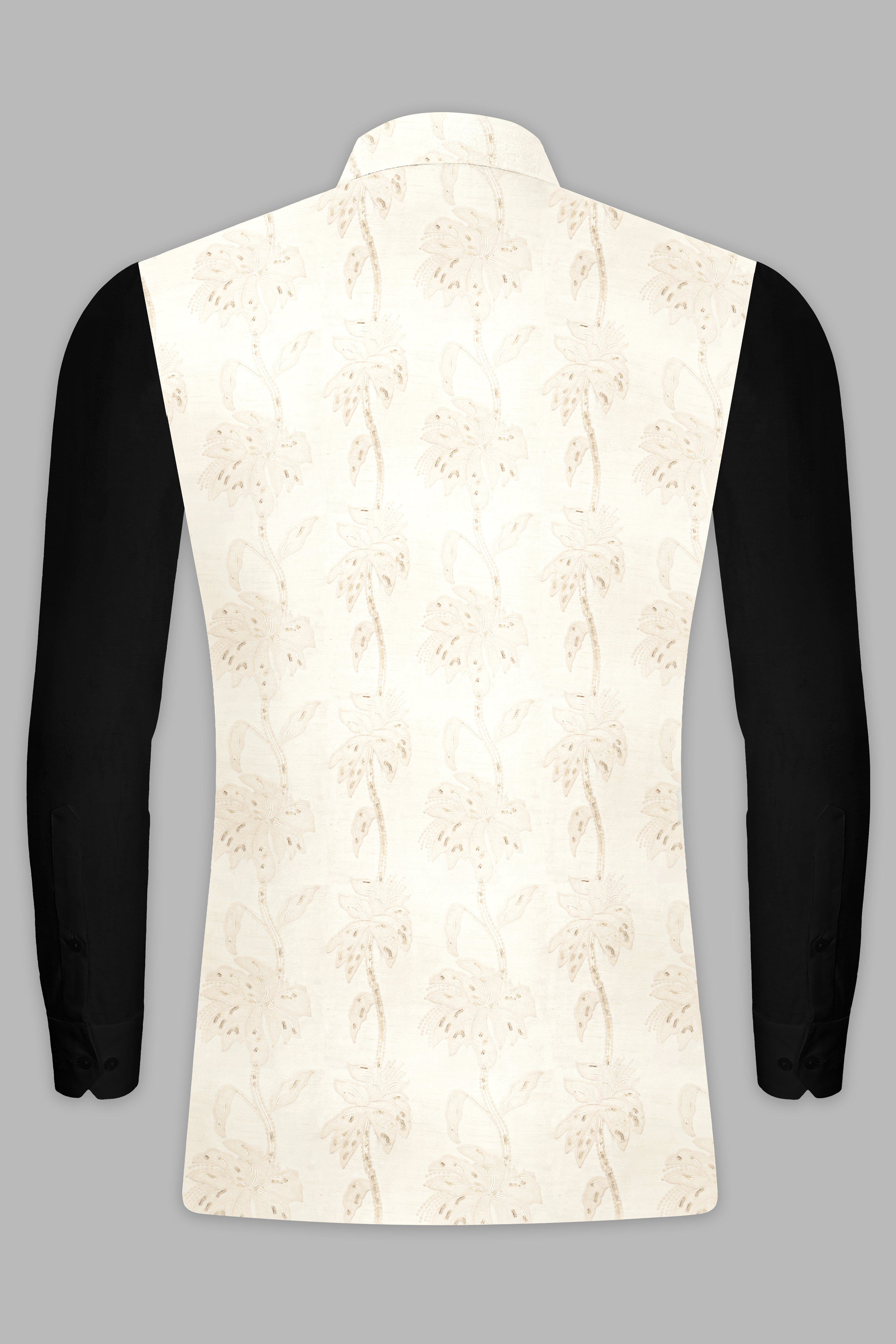 Almond Brown Kurta Set With Bright White Designer Sequin And Thread Embroidered Nehru Jacket