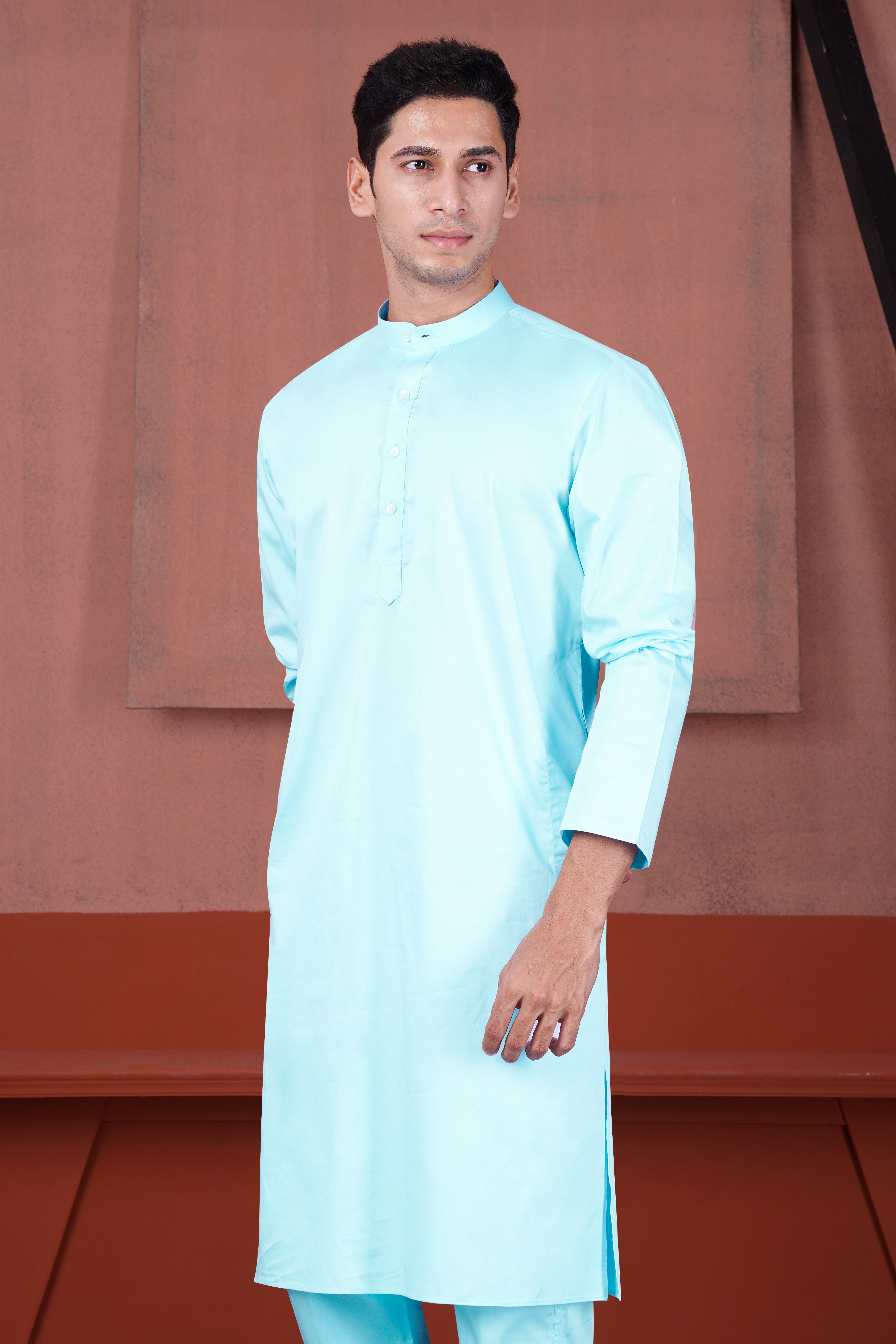 Charlotte Blue with Cotton Thread Embroidered Designer Kurta with Nehru Jacket