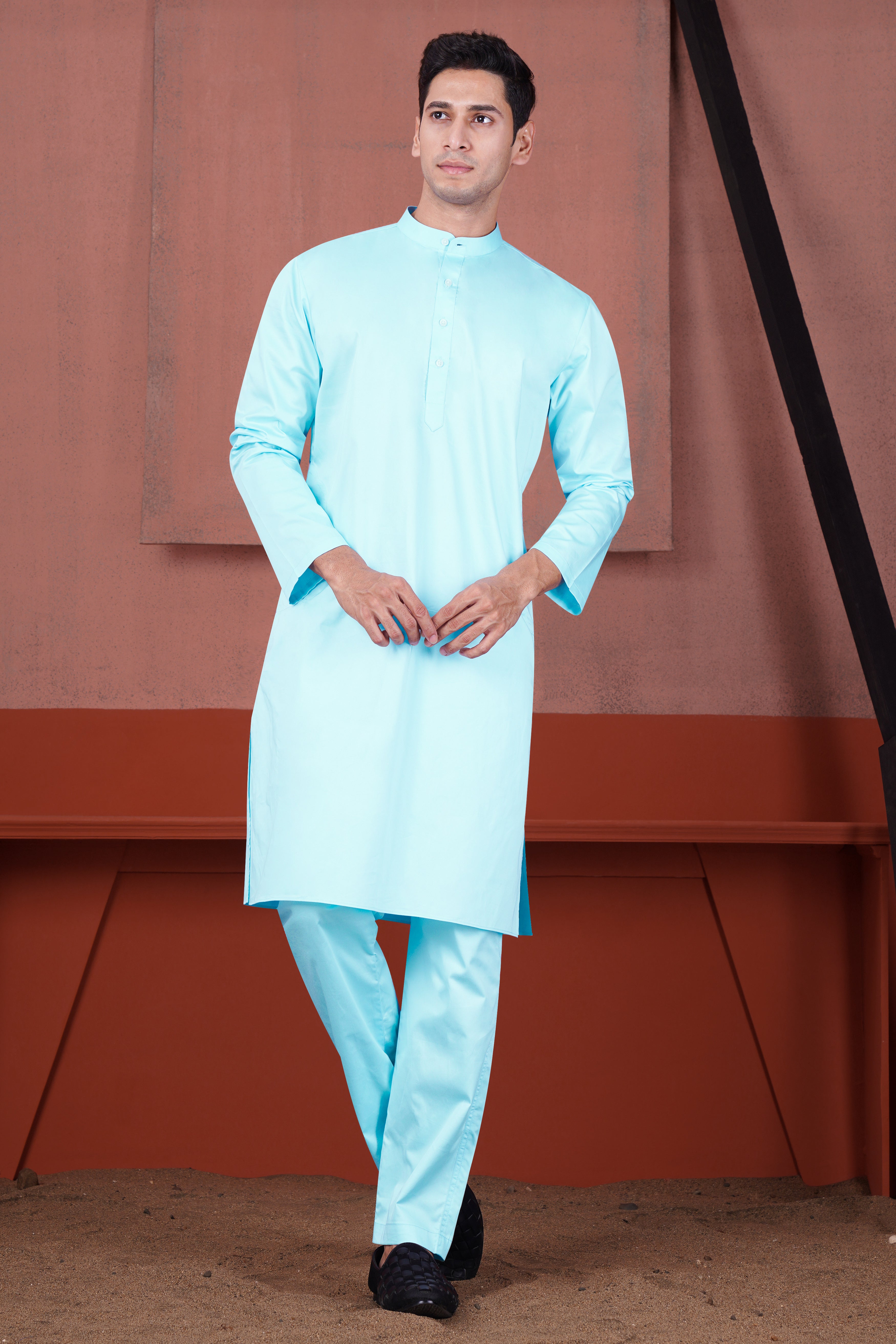 Charlotte Blue with Cotton Thread Embroidered Designer Kurta with Nehru Jacket