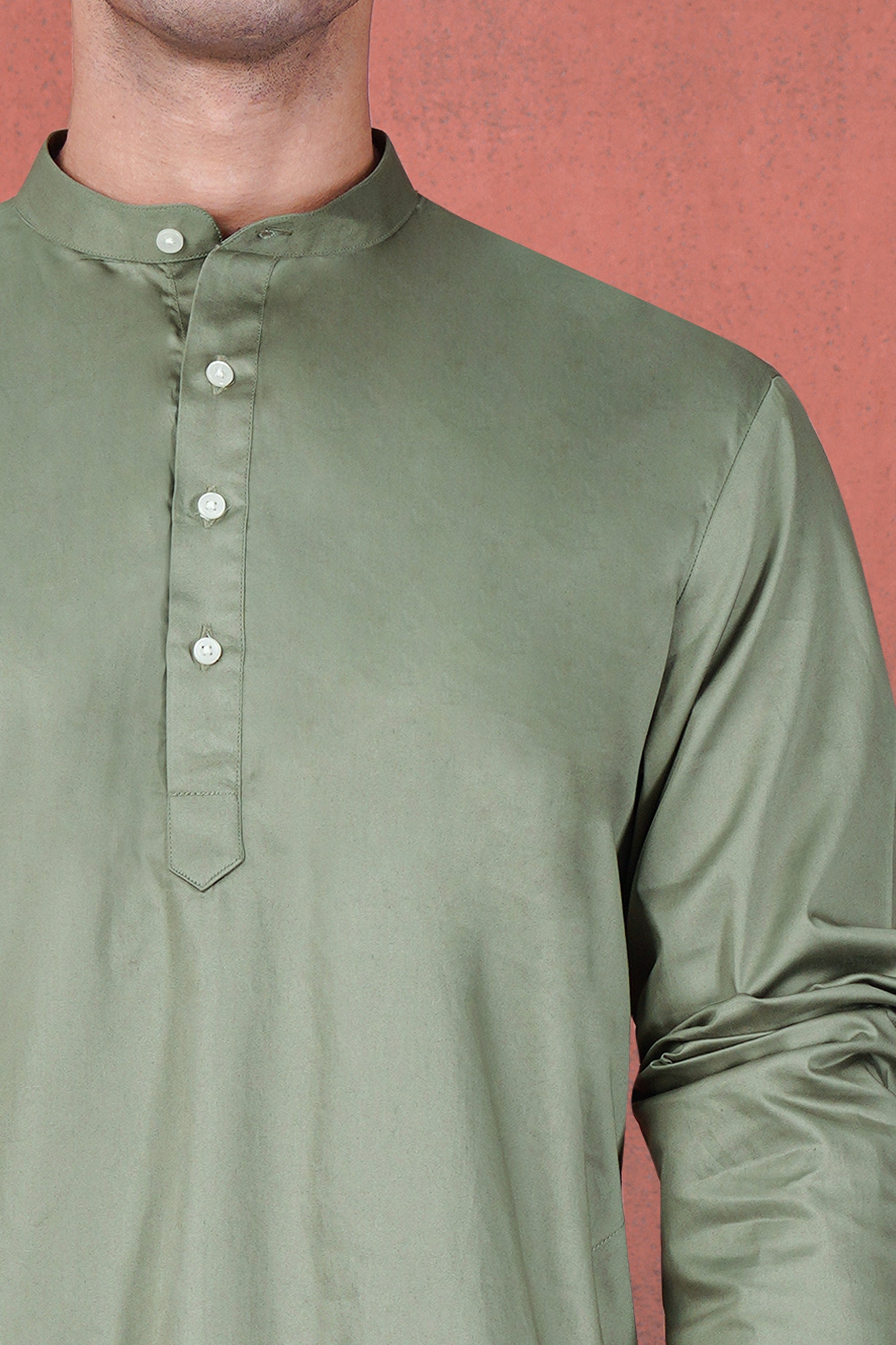 Olive Green Cotton Thread Embroidered Designer Kurta With Nehru Jacket