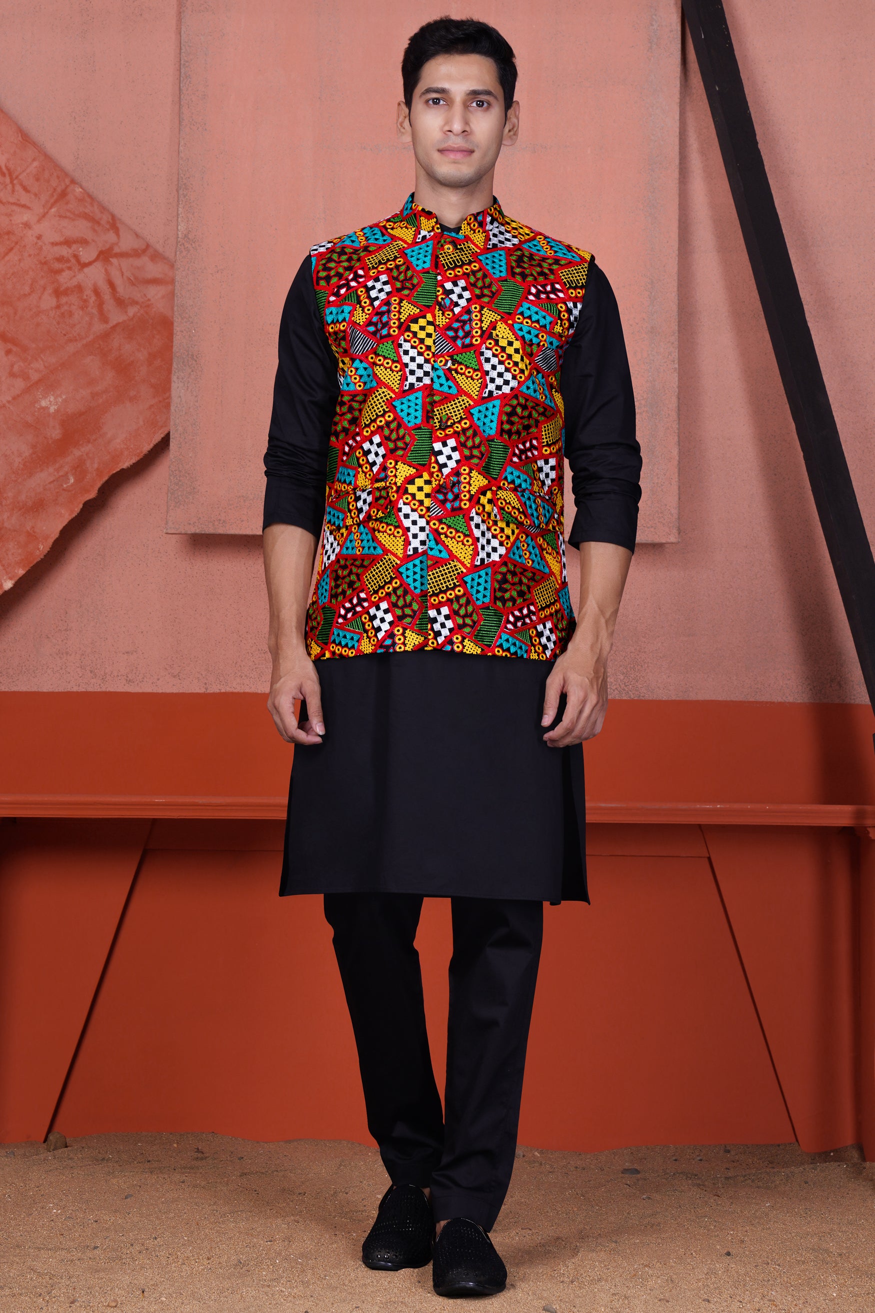 Black kurta outlet with red jacket