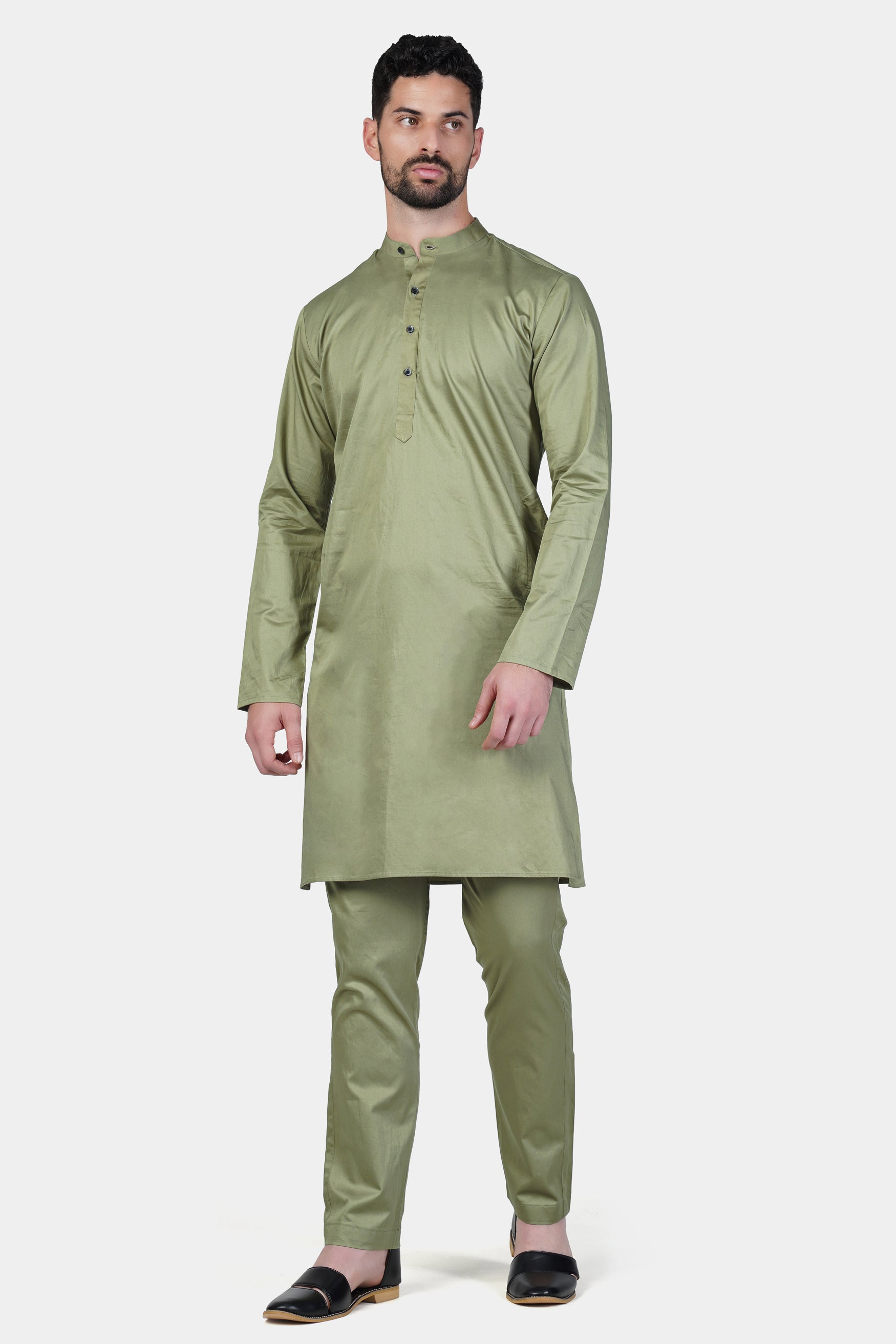 Eagle Green With Bright White Multi Color Floral Cotton Thread Embroidered Nehru Jacket With Kurta