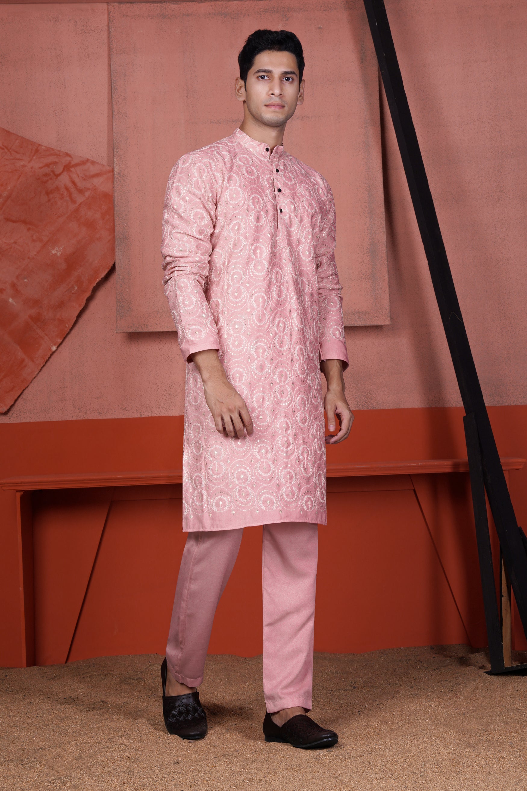 Nehru jacket discount on pink kurta