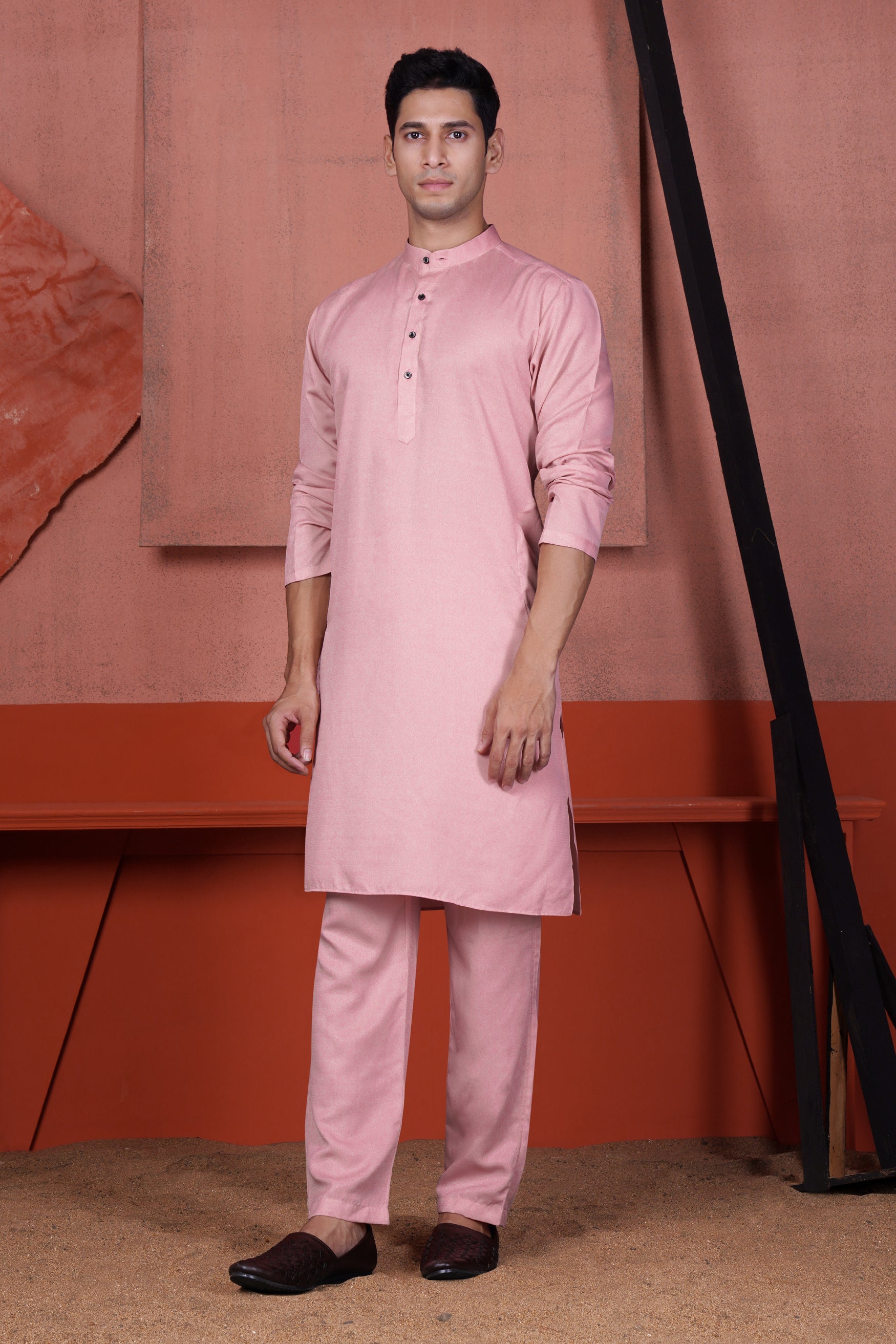 Careys Pink Viscose Kurta With Circular Cotton Thread Embroidered Designer Nehru Jacket