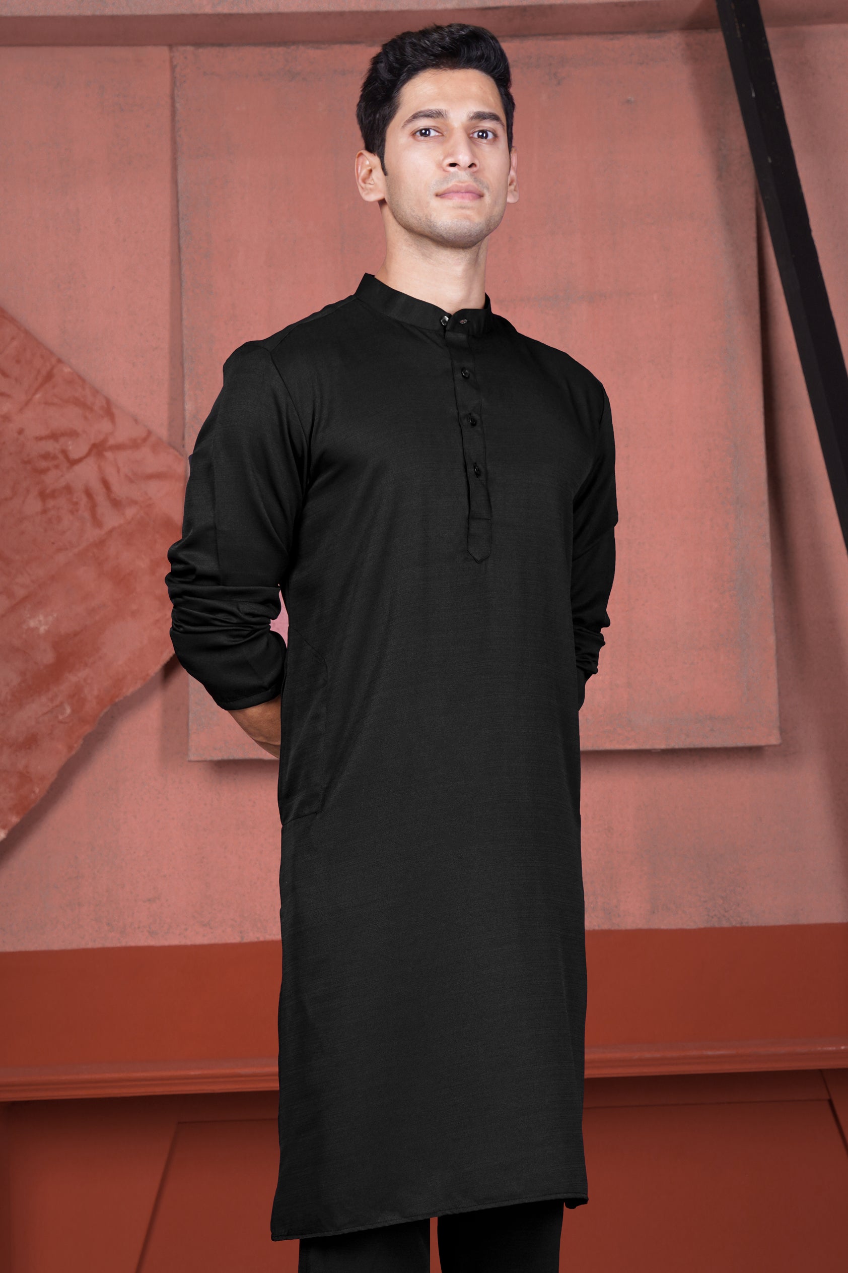 Jade Black Viscose Embroidered with Tikki Work Designer Kurta with Nehru Jacket